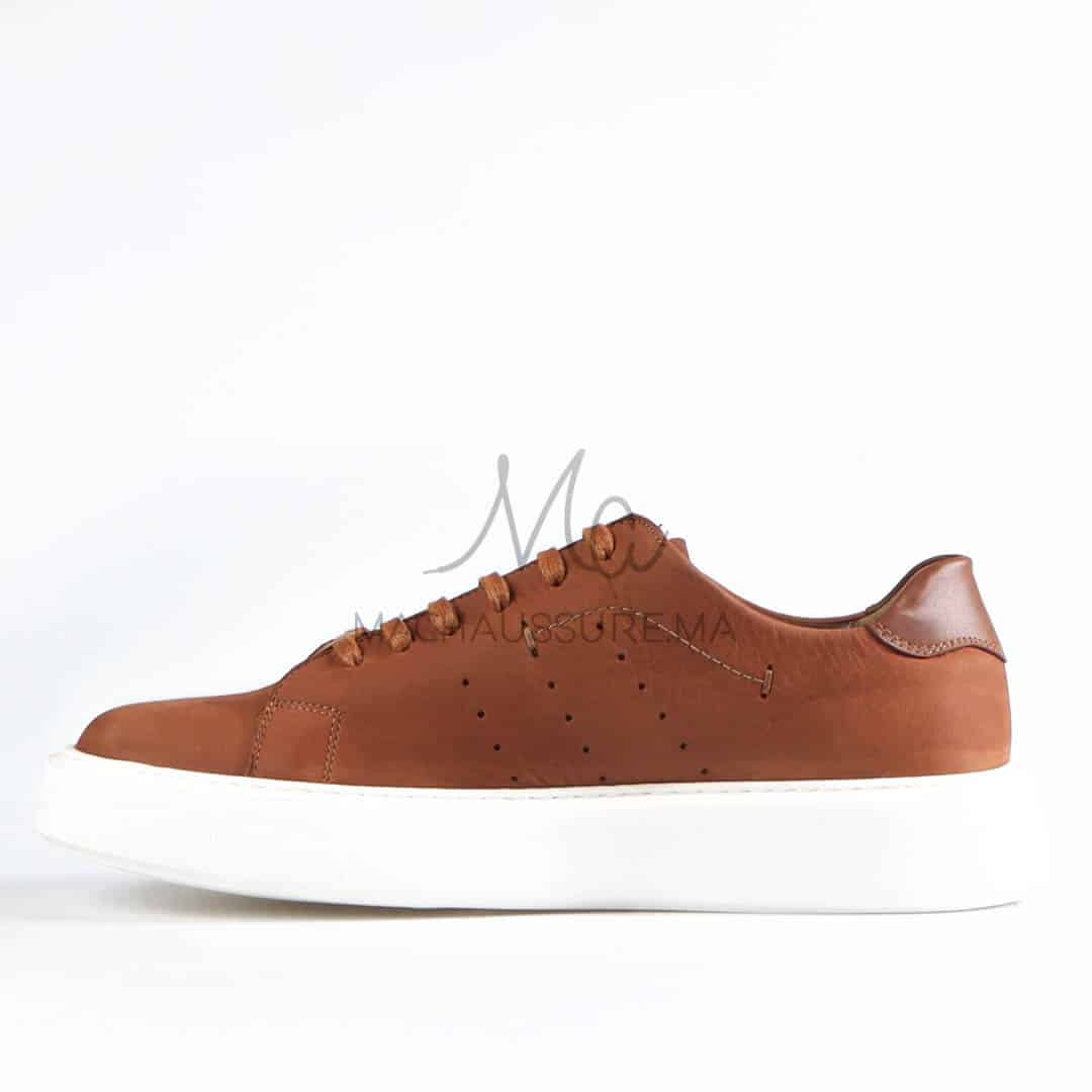 Renato - Baskets Hommes 100% Cuir en Tabac.