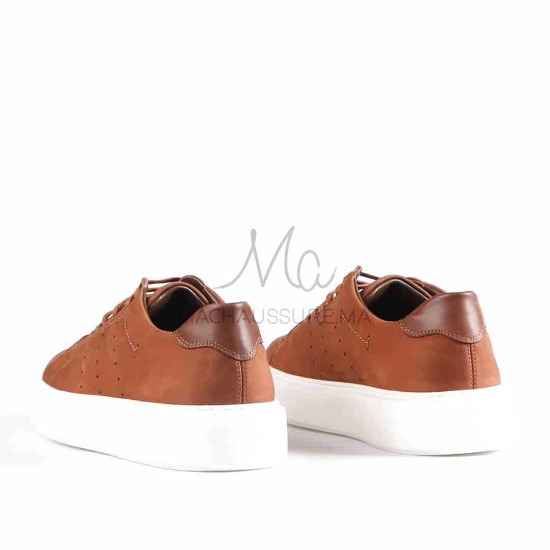 Renato - Baskets Hommes 100% Cuir en Tabac.