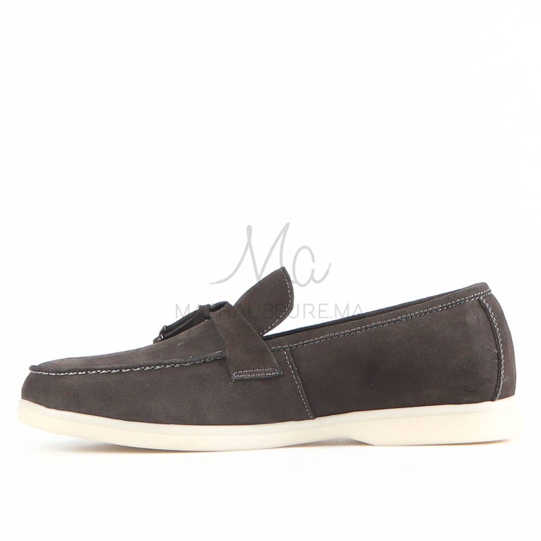 OPERA - Mocassins 100 % Daim Gris.