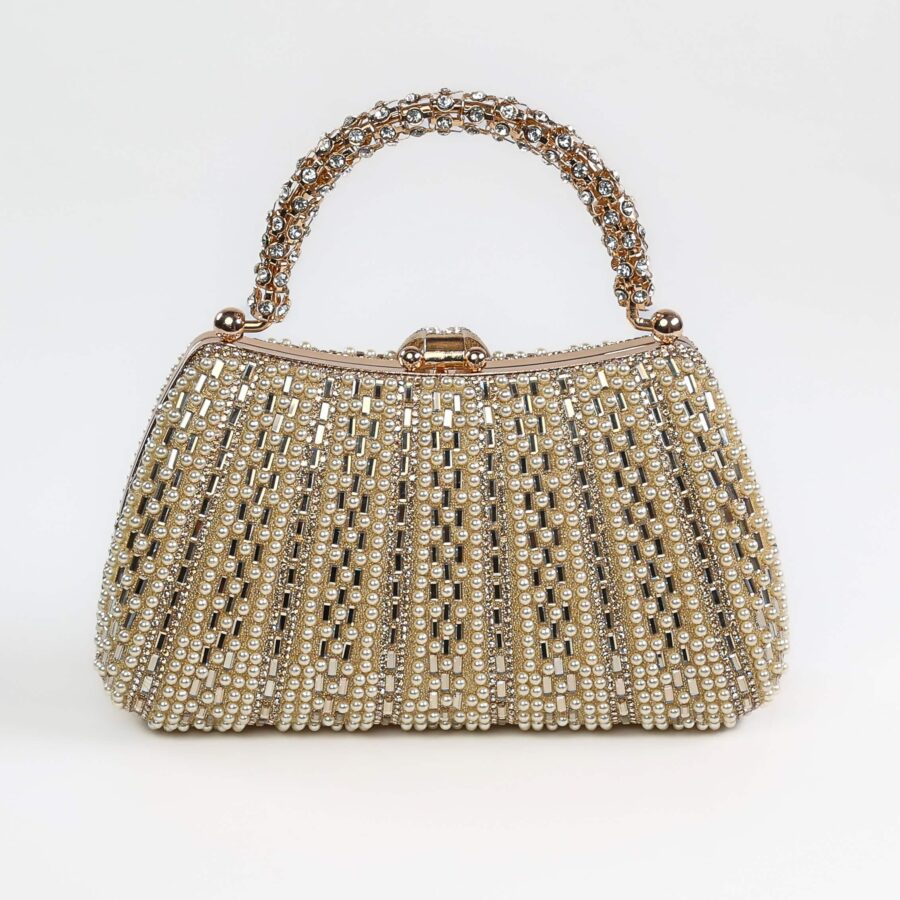 Sac à main bijou en perles et cristaux, accessoire élégant pour femmes..