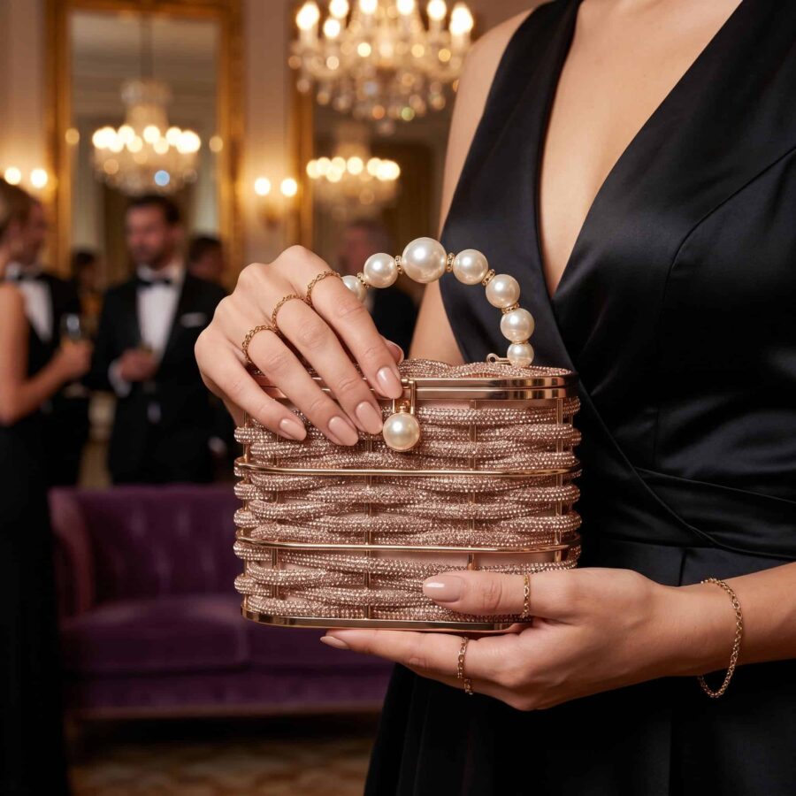 Sac à main en strass et perles pour soirée élégante..