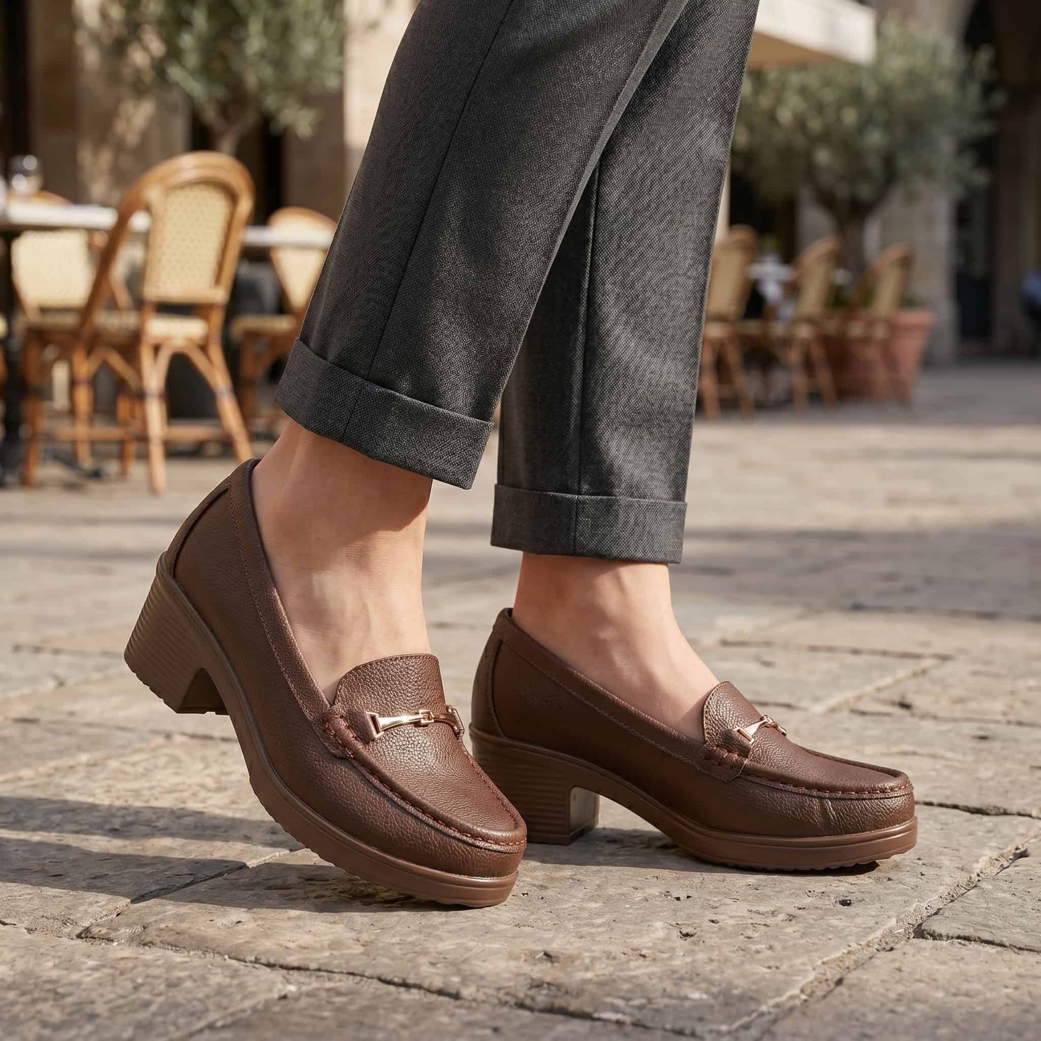 Ocre – Mocassins demi talon en Coffee.