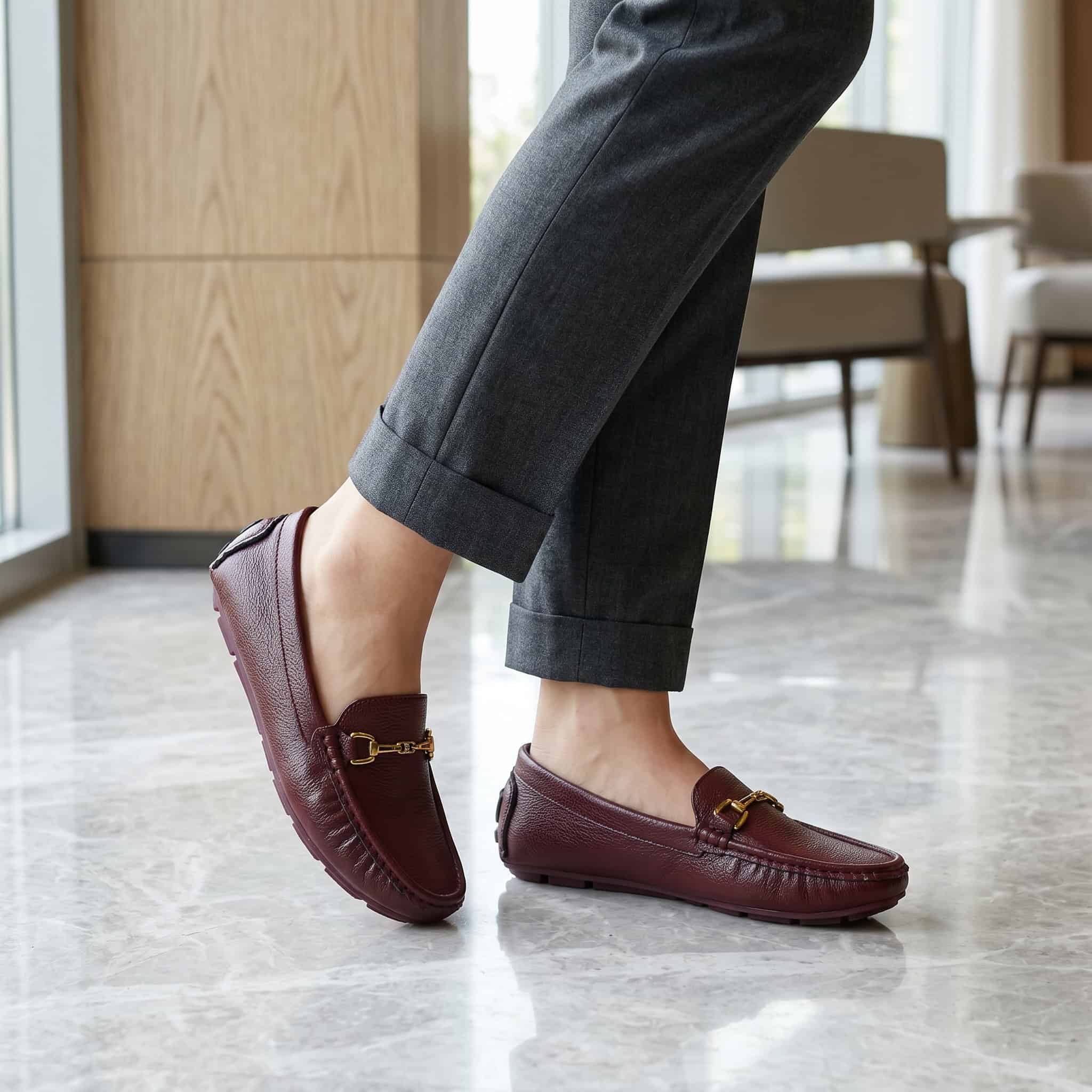 Fibre – Mocassins confortables en Bordeau.