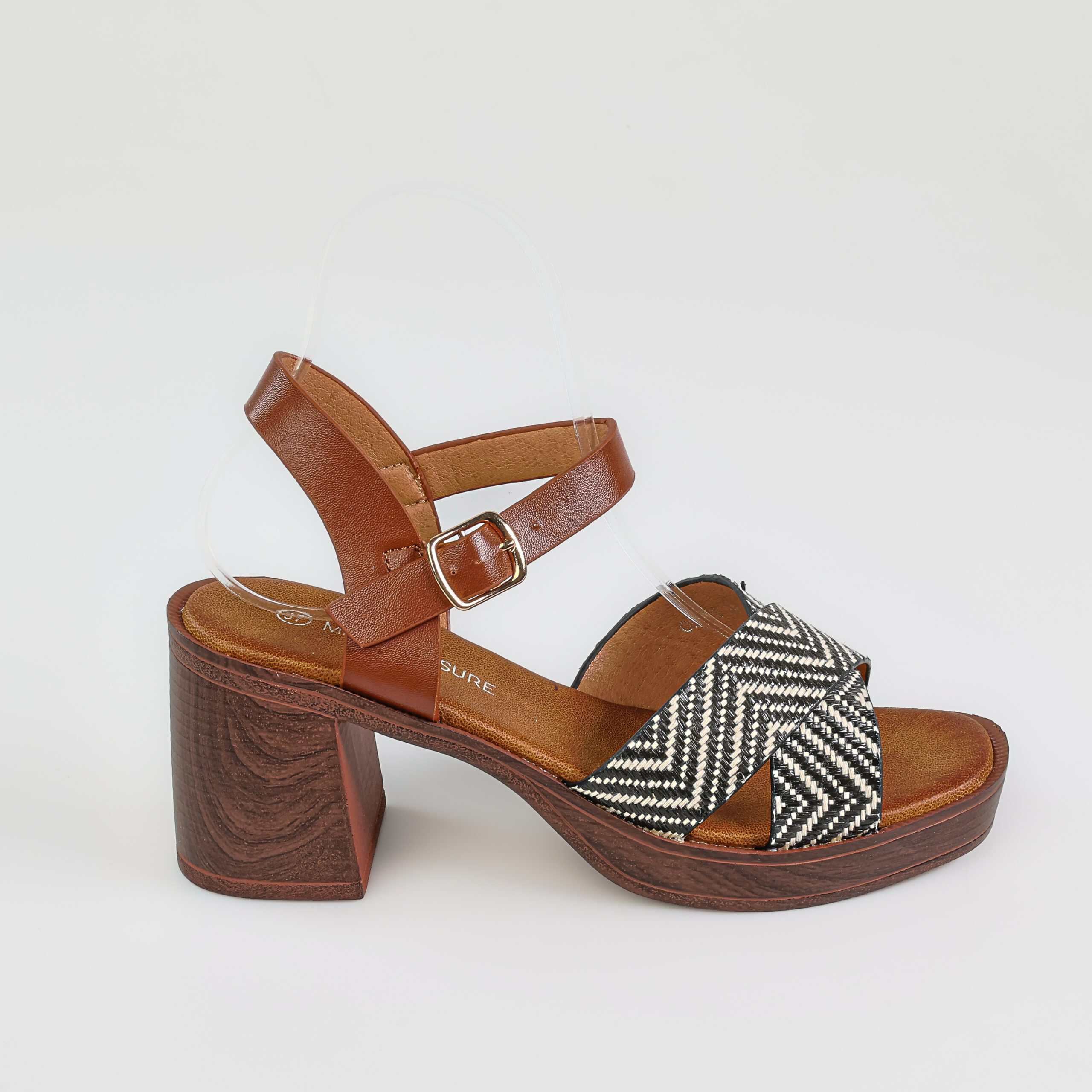 Cèdre – Sandales demi talon raffia en Noir.