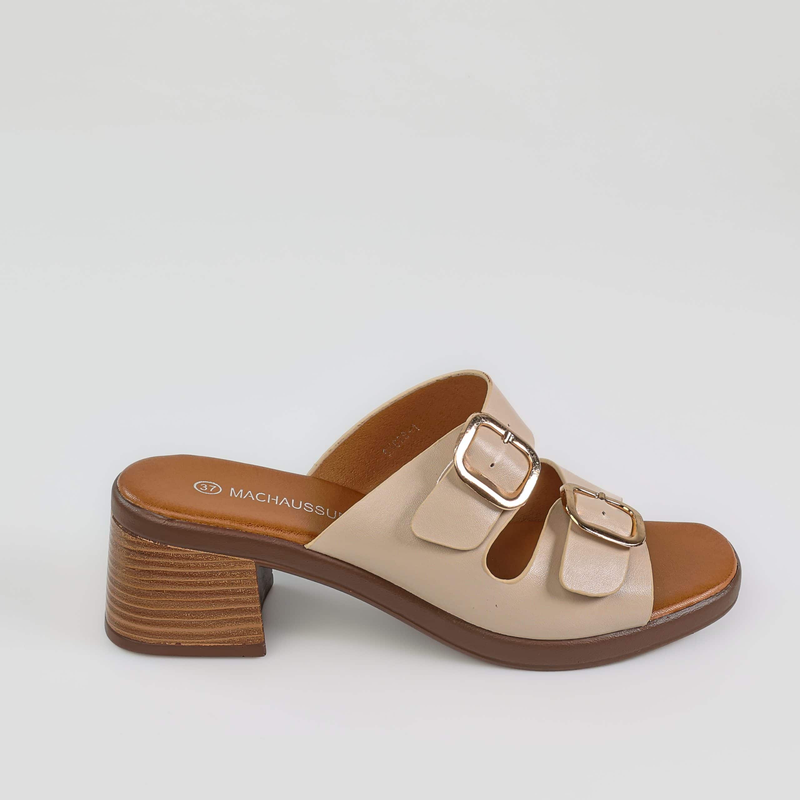 Sève – Sandales demi talon en Beige.