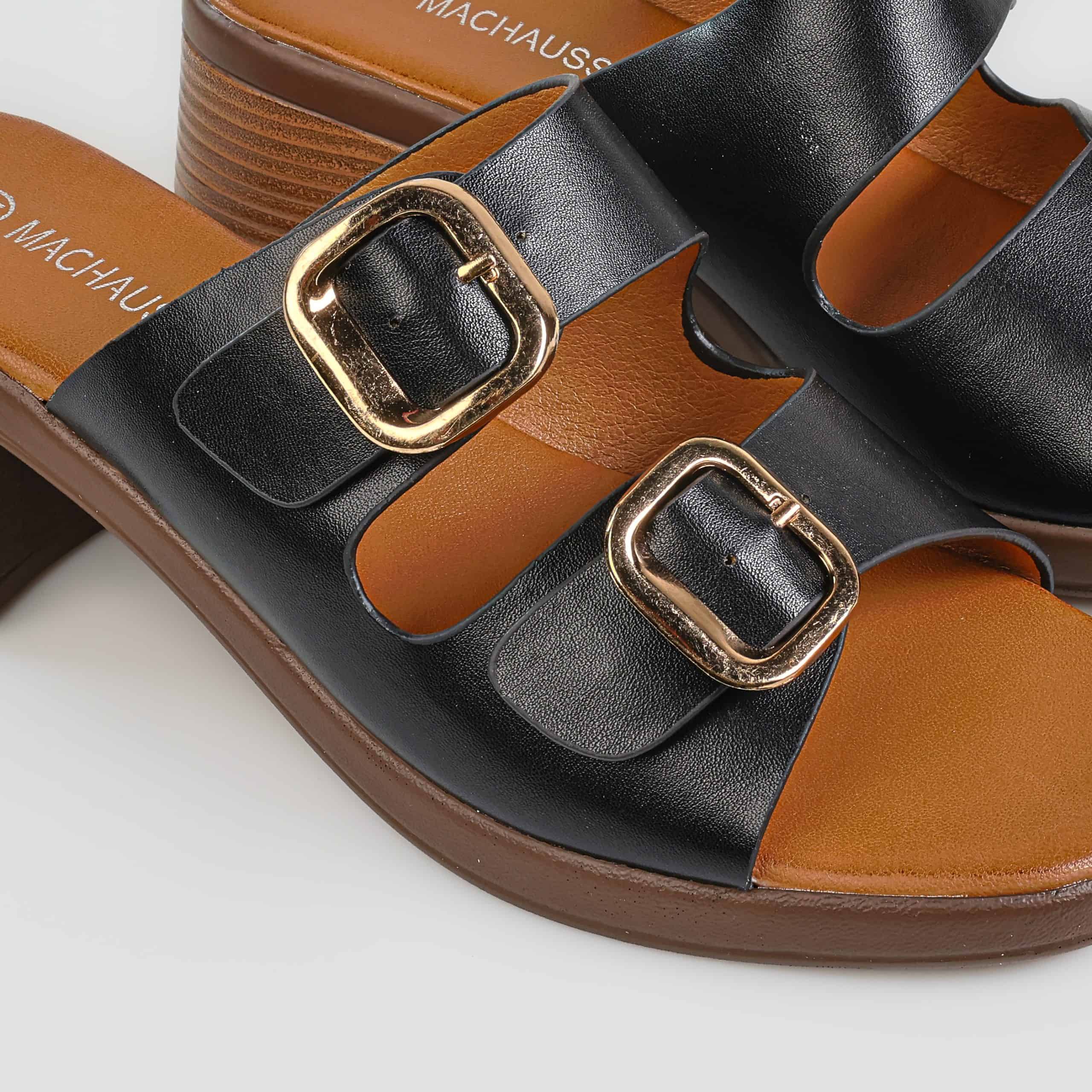 Sève – Sandales demi talon en Noir.