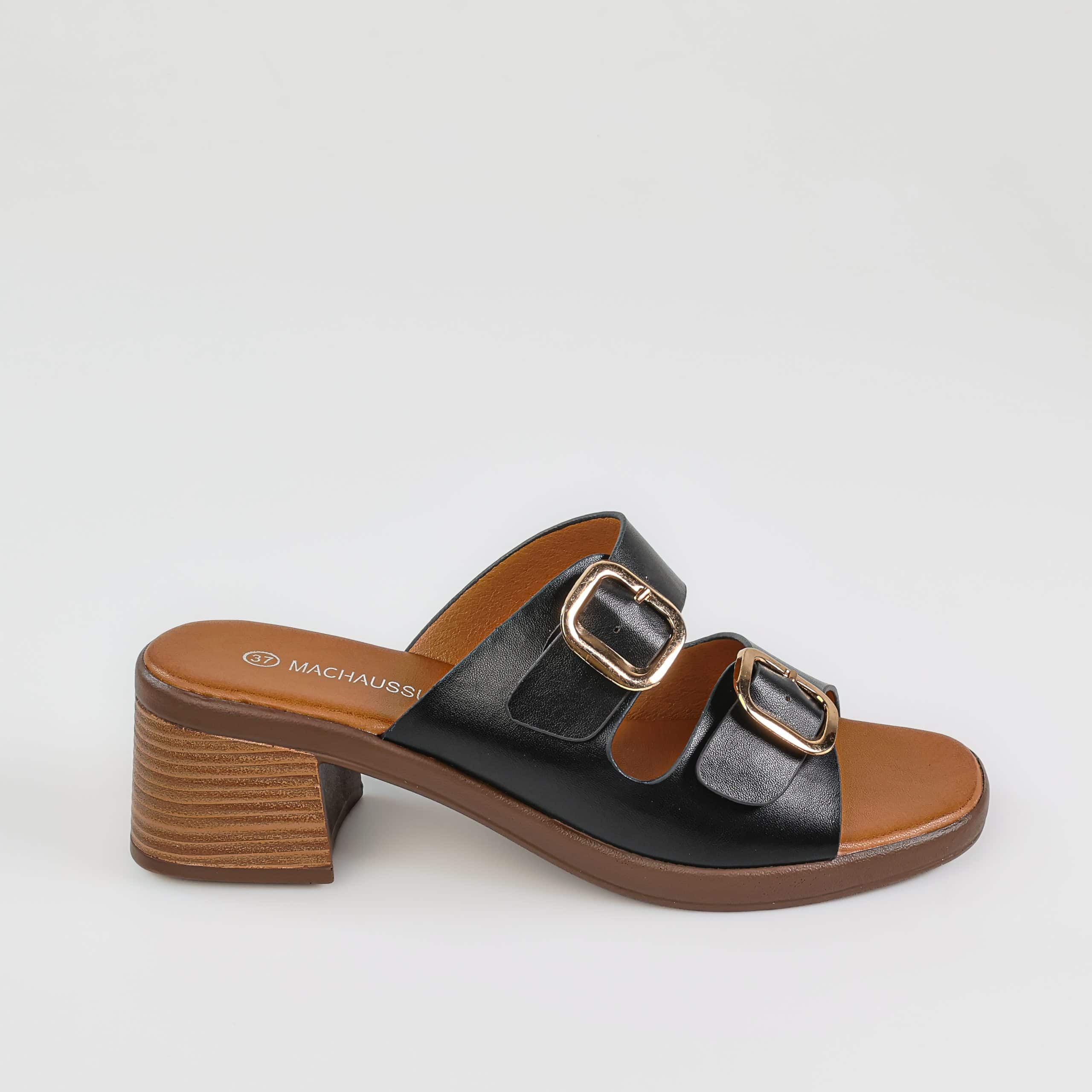 Sève – Sandales demi talon en Noir.