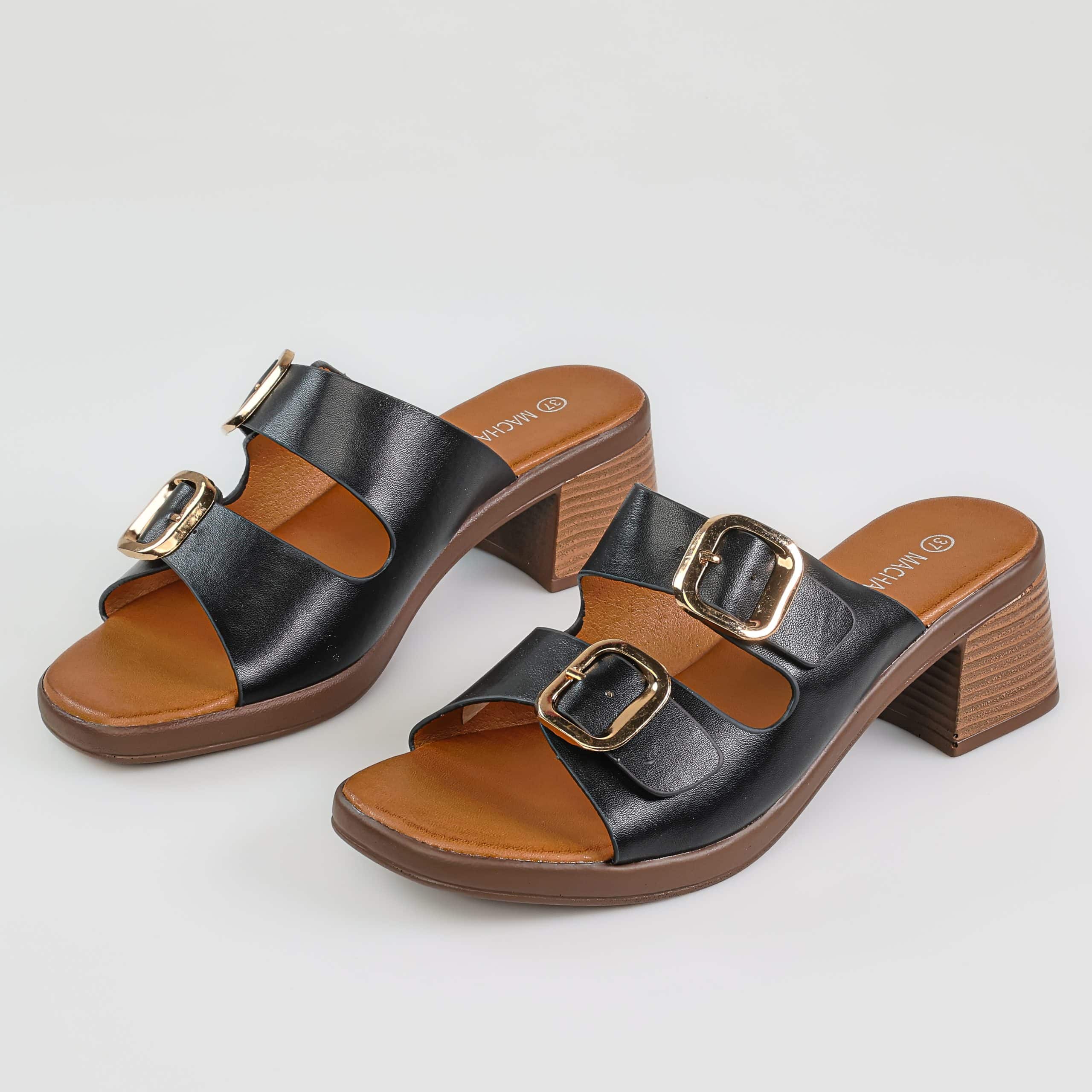 Sève – Sandales demi talon en Noir.