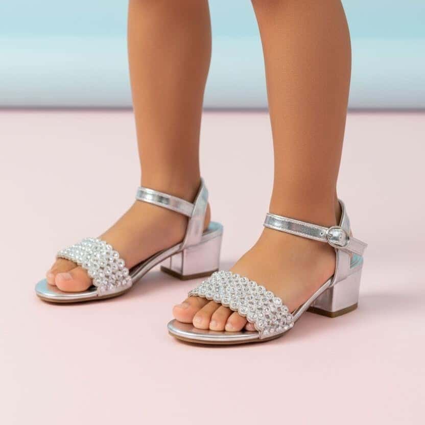 Lila – Sandales demi talon Fille en Argenté.