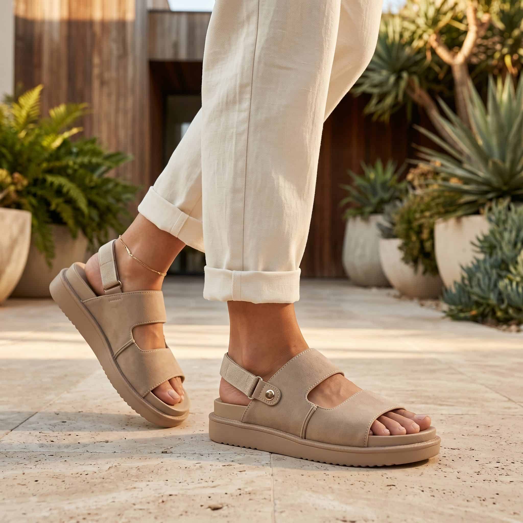 Cadence – Sandales confortables en Beige.