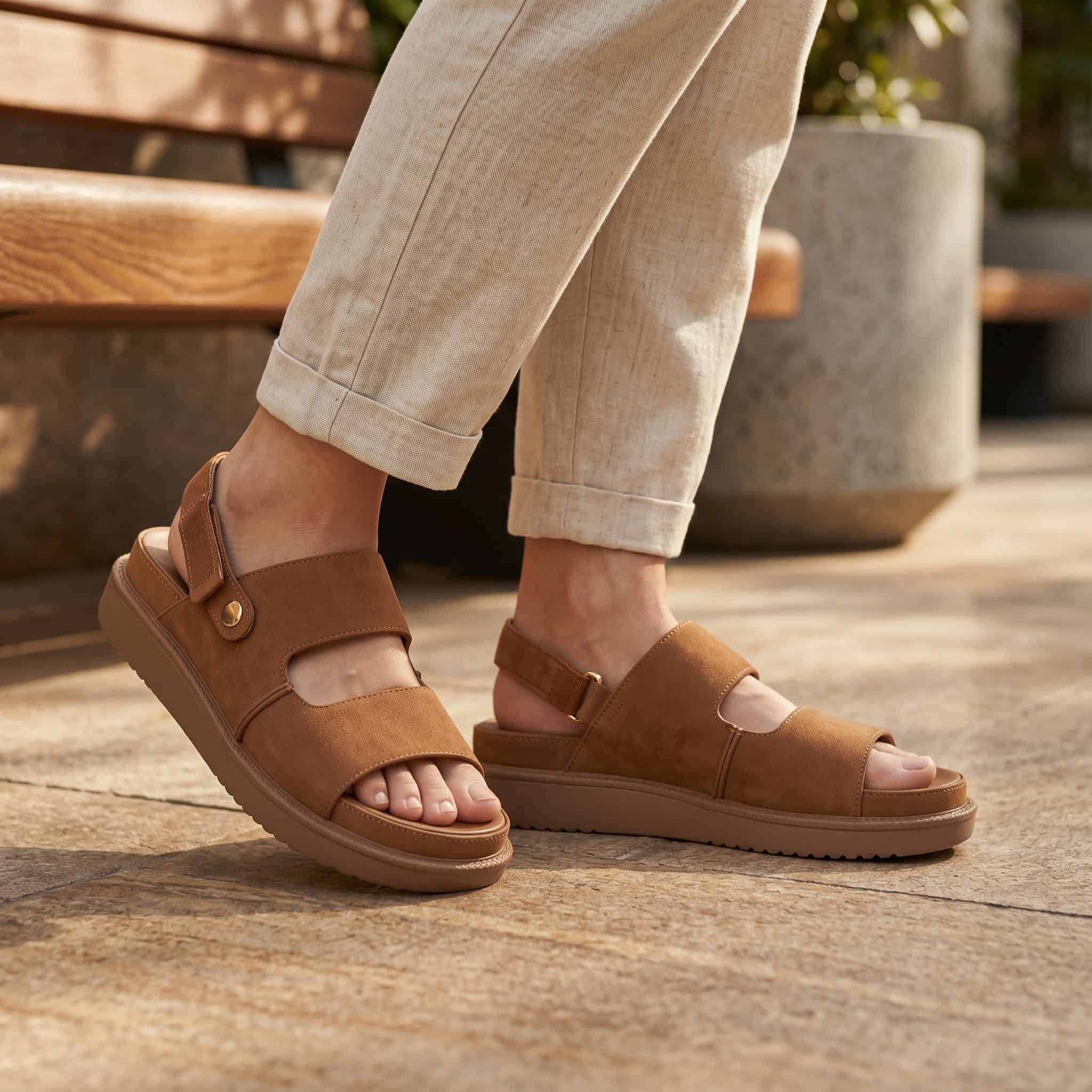 Cadence – Sandales confortables en Camel.