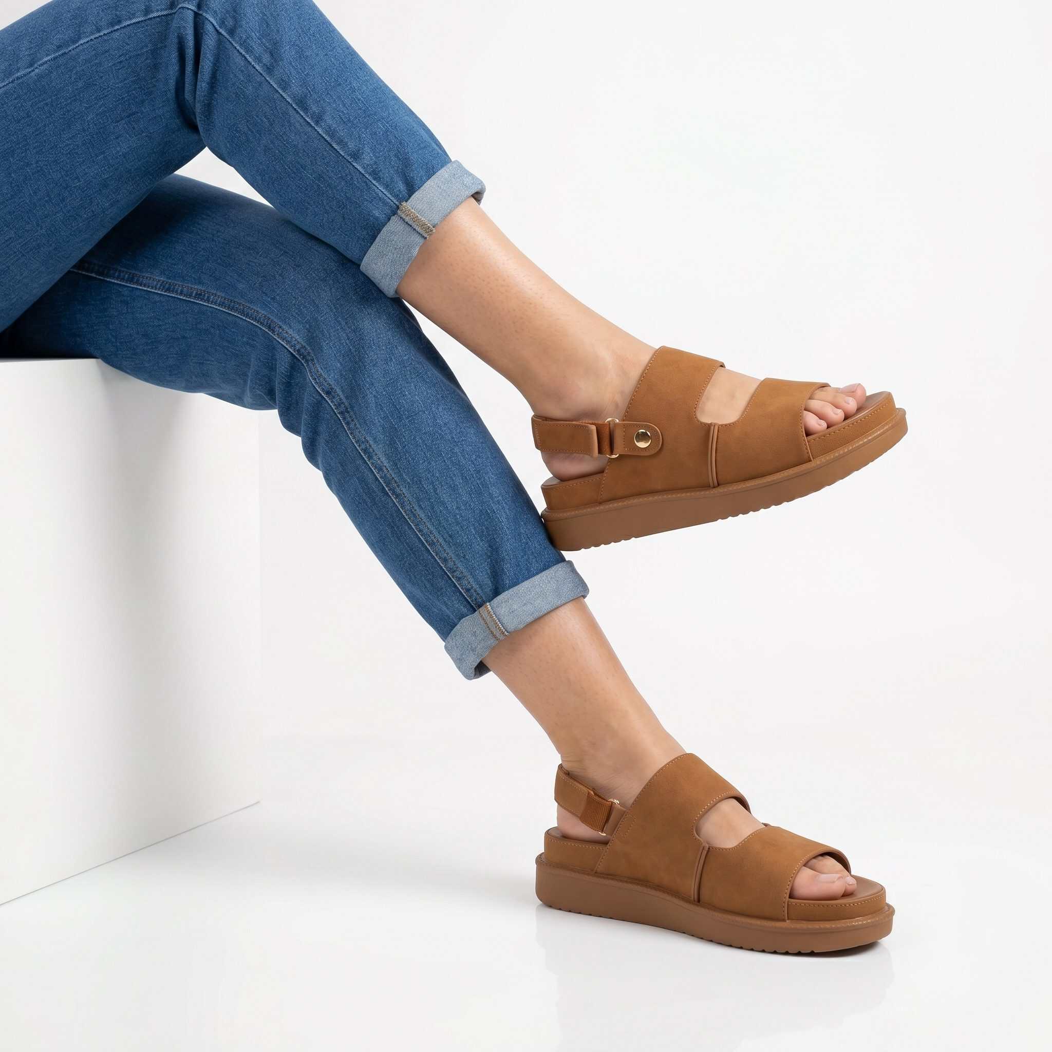 Cadence – Sandales confortables en Camel.