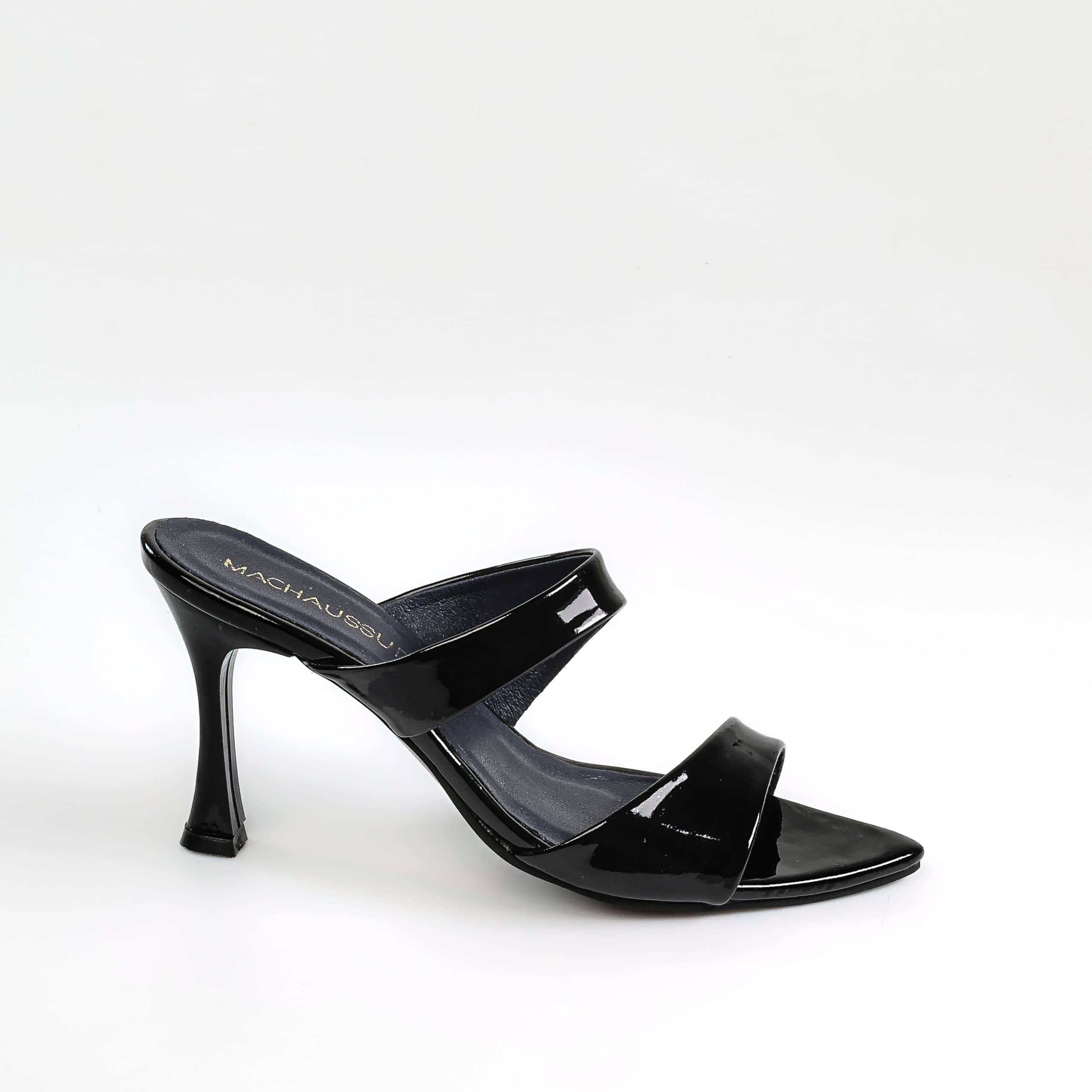 Icadoli – Sandales à talon en Vernis Noir.