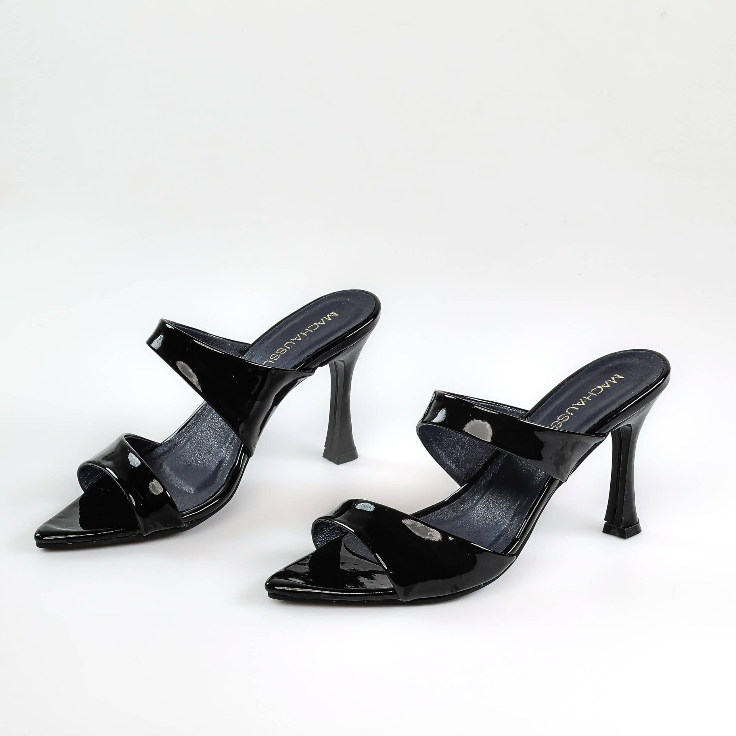 Icadoli – Sandales à talon en Vernis Noir.