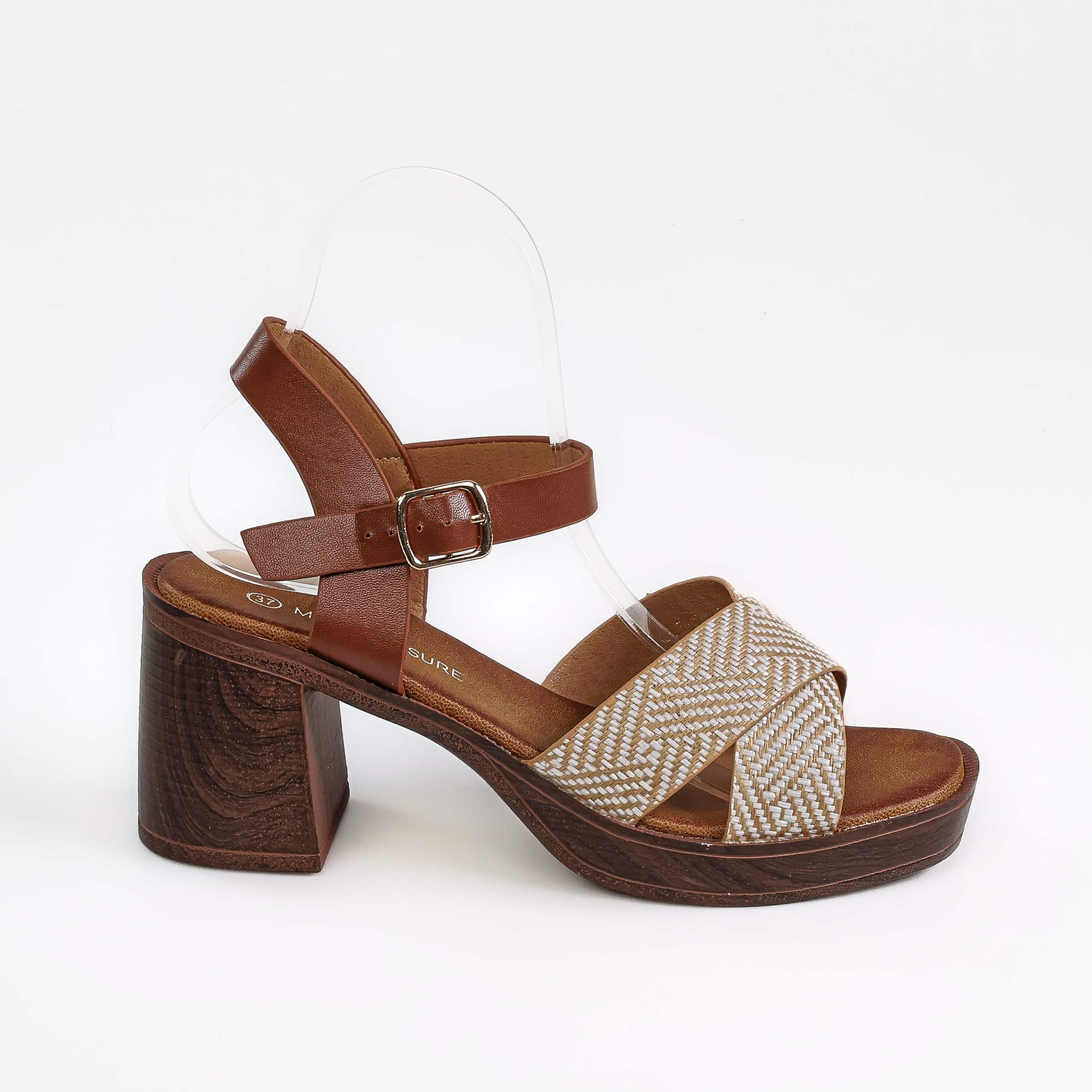 Cèdre – Sandales demi talon raffia en Beige.