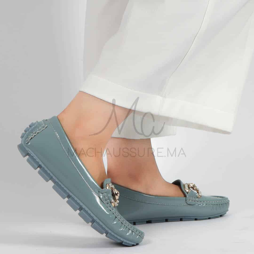 Perles – mocassins femmes en Bleu ciel.