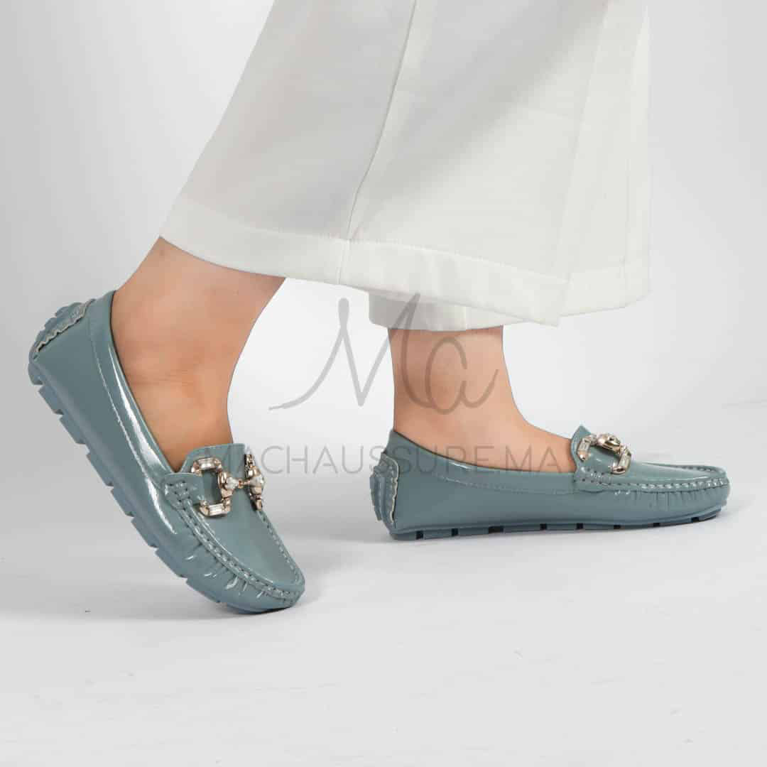 Perles – mocassins femmes en Bleu ciel.