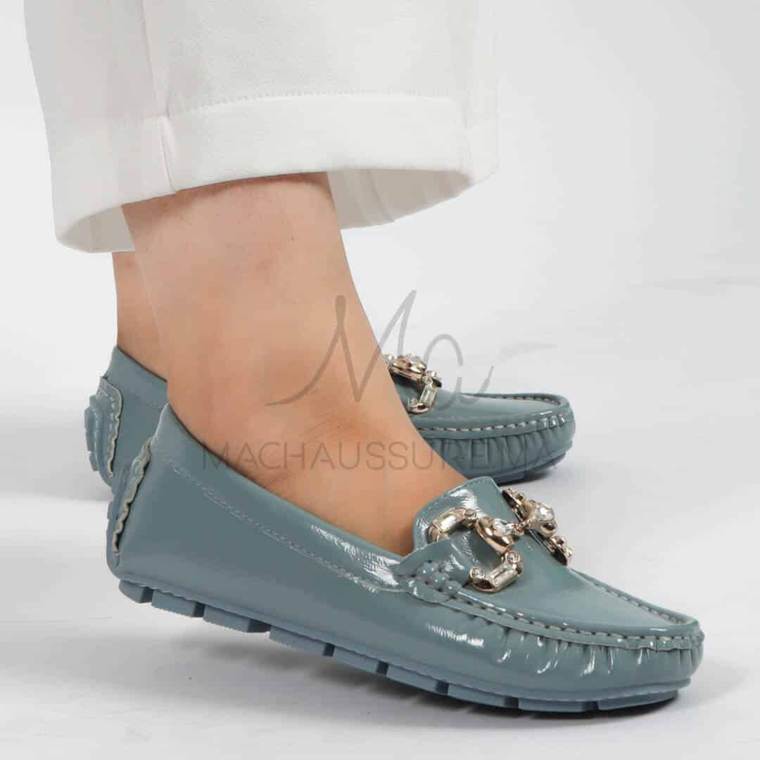 Perles – mocassins femmes en Bleu ciel.