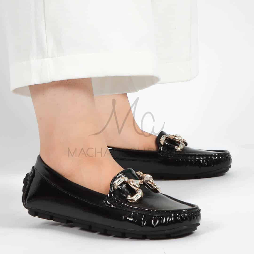 Perles – mocassins femmes en Noir.