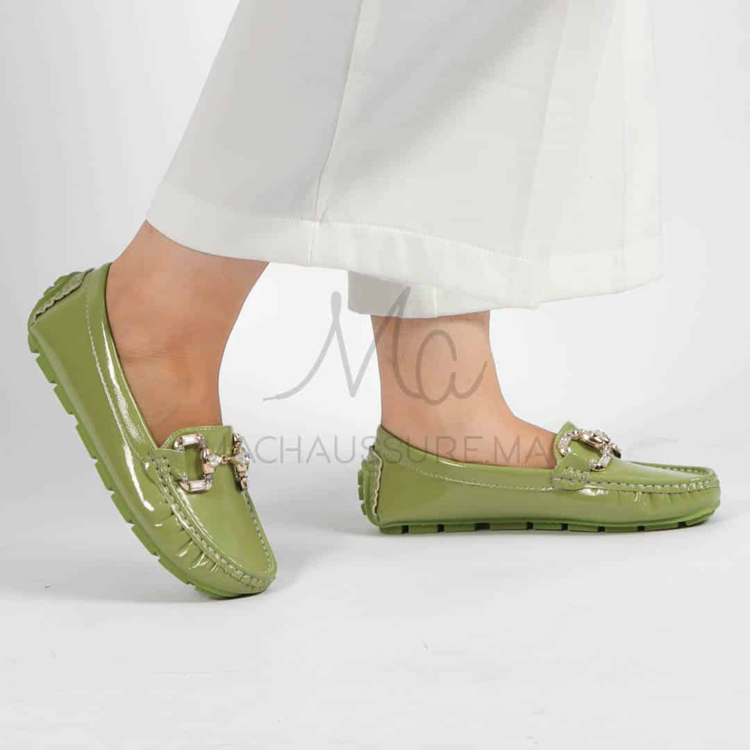 Perles – mocassins femmes en Vert.