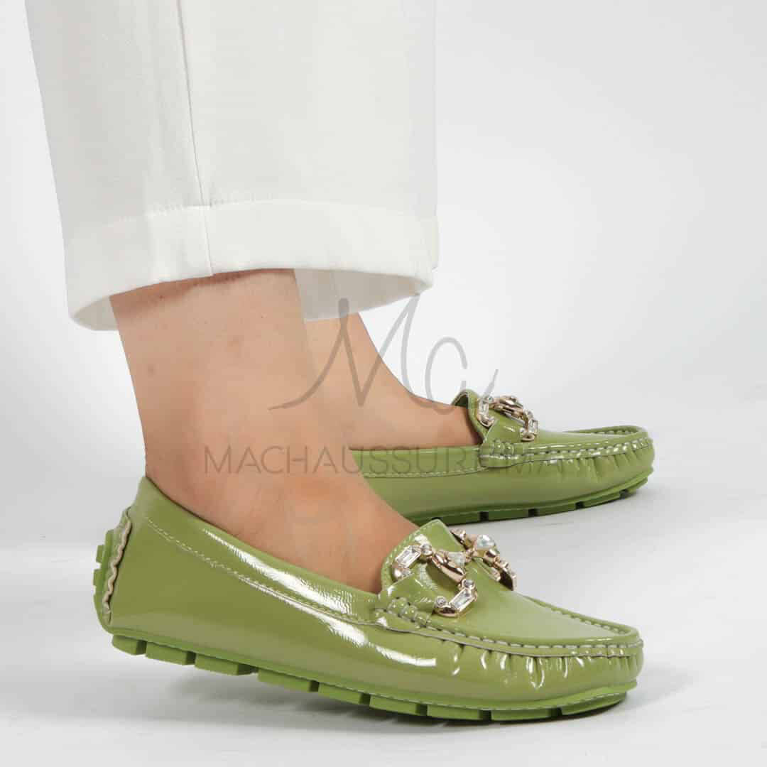 Perles – mocassins femmes en Vert.