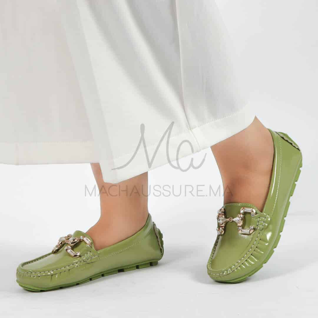 Perles – mocassins femmes en Vert.