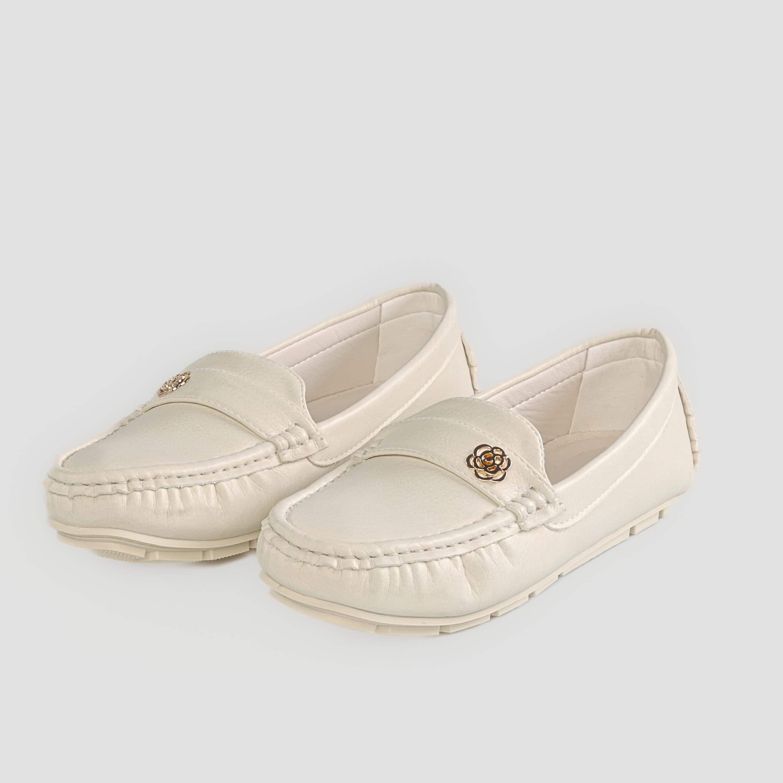 Flower – Mocassins Femmes en Blanc cassé.