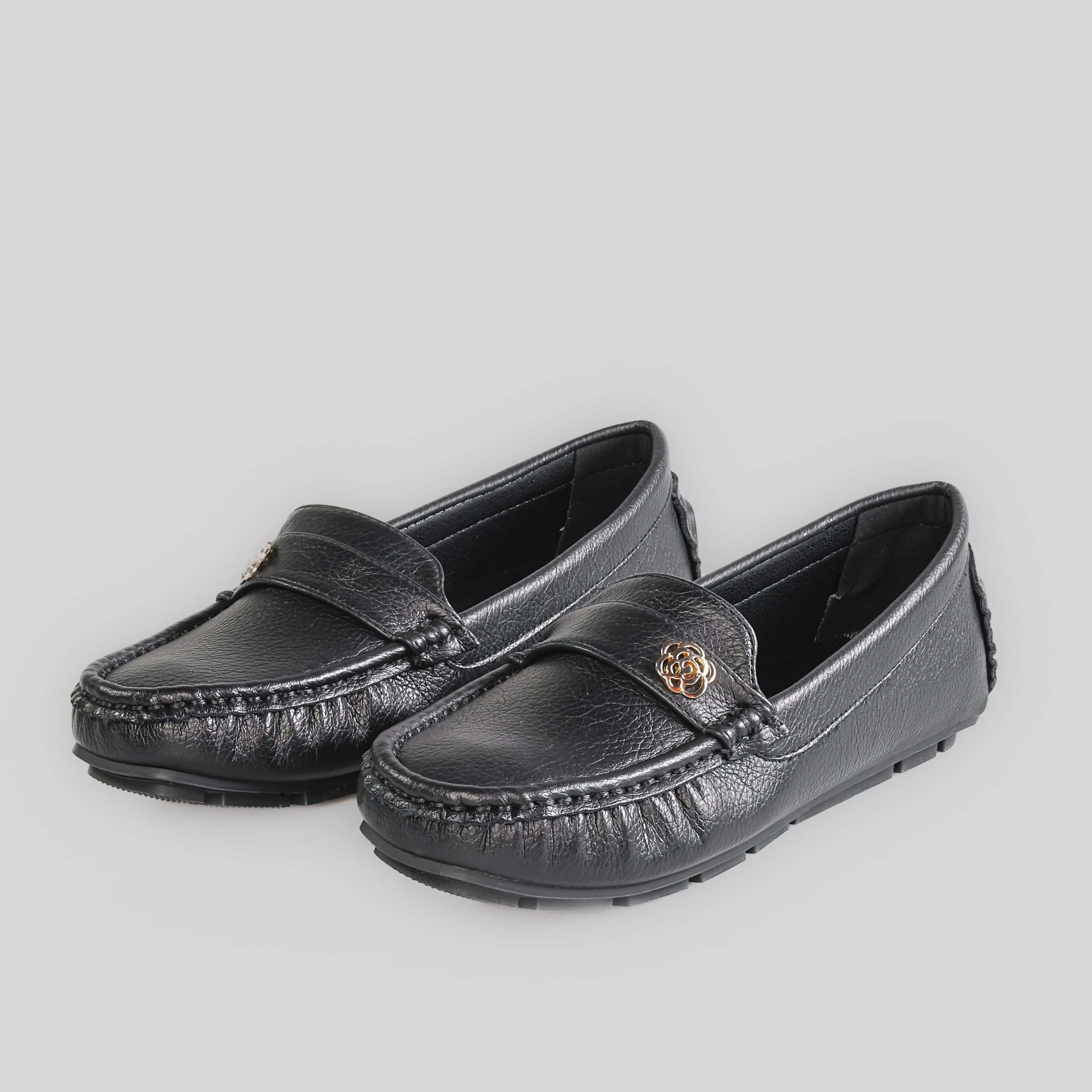 Flower – Mocassins Femmes en Noir.