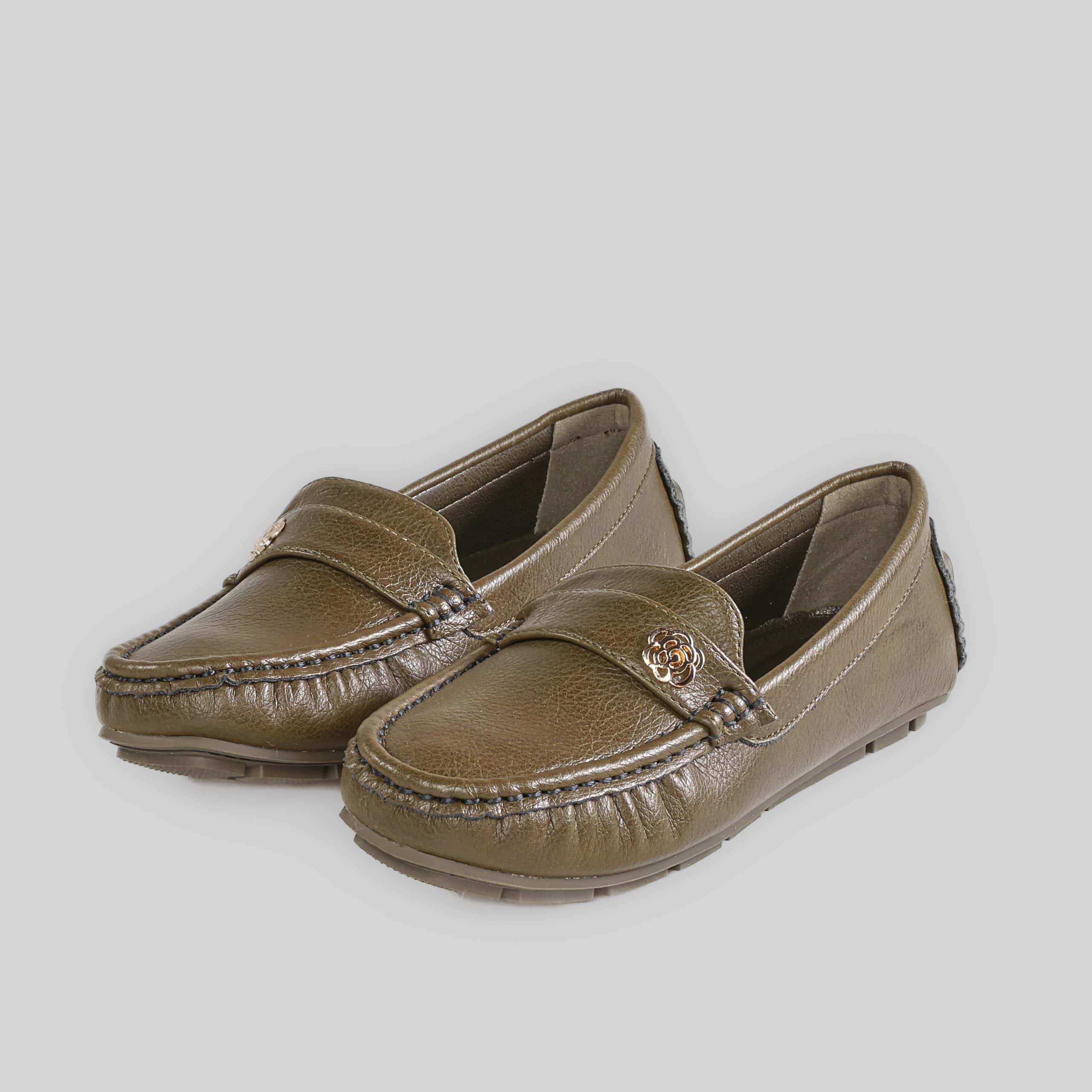 Flower – Mocassins Femmes en Olive.