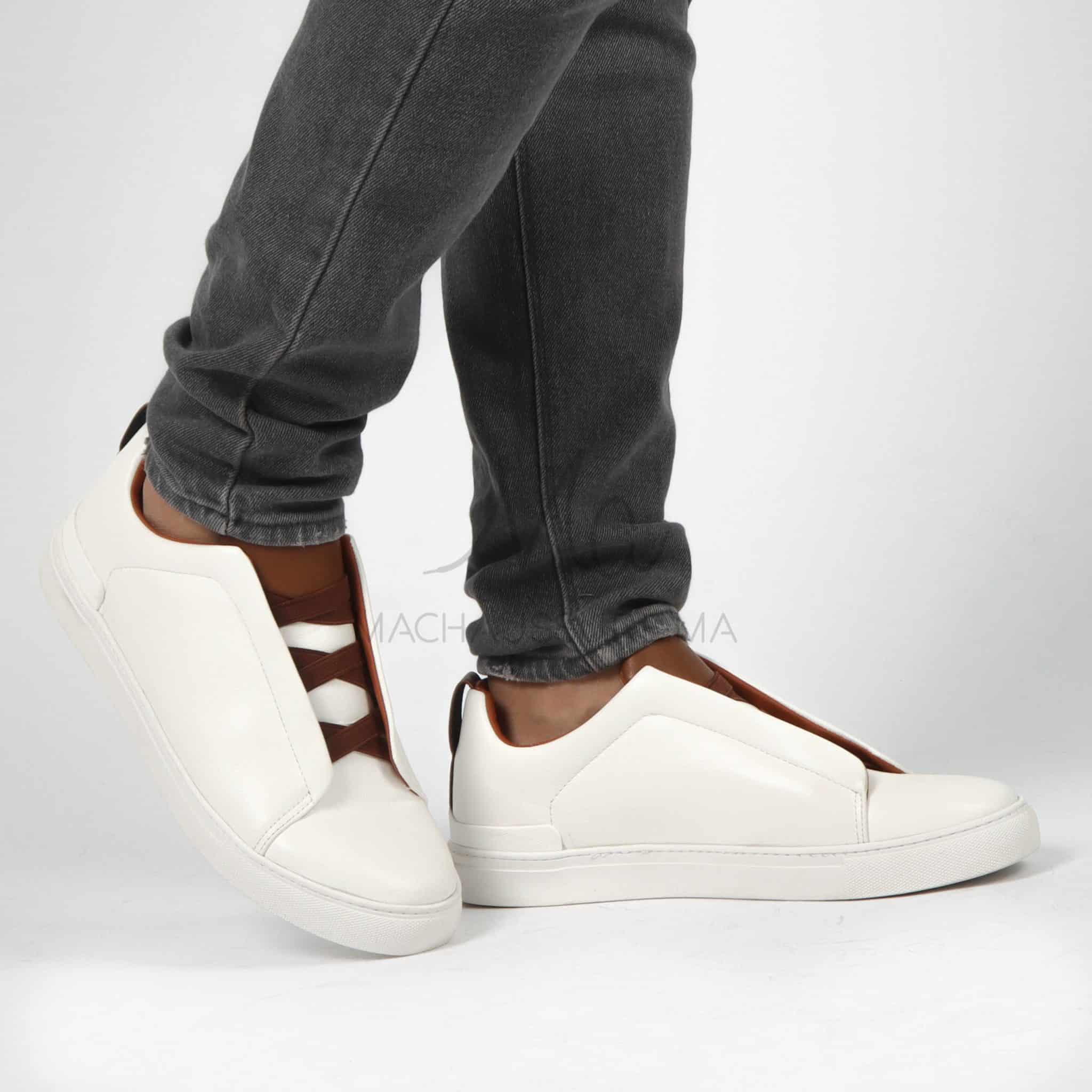 Quantum - Baskets Hommes en Cuir Blanc.