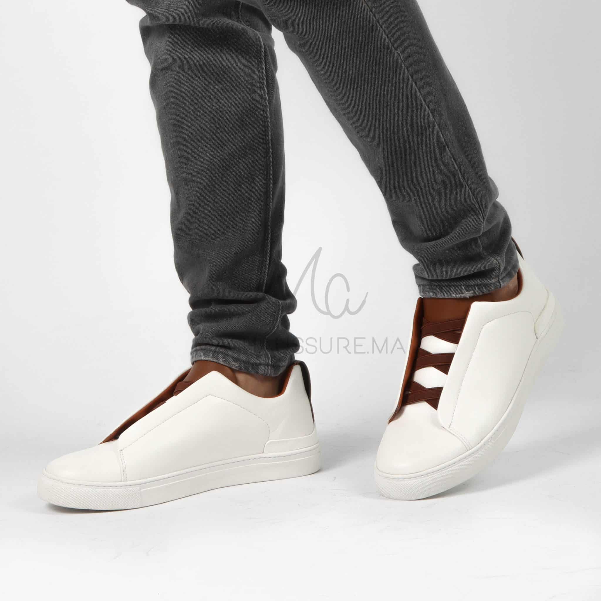 Quantum - Baskets Hommes en Cuir Blanc.