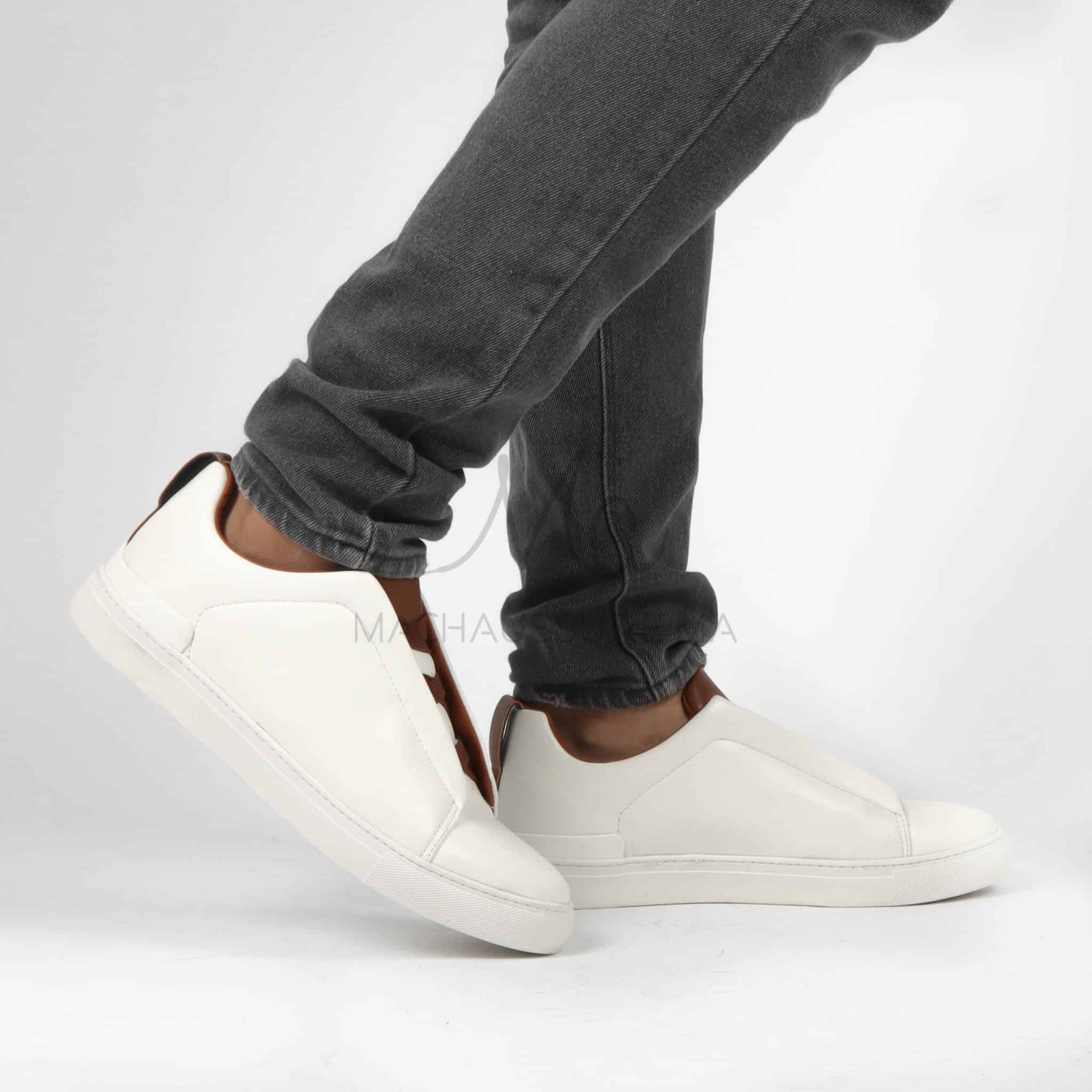 Quantum - Baskets Hommes en Cuir Blanc.