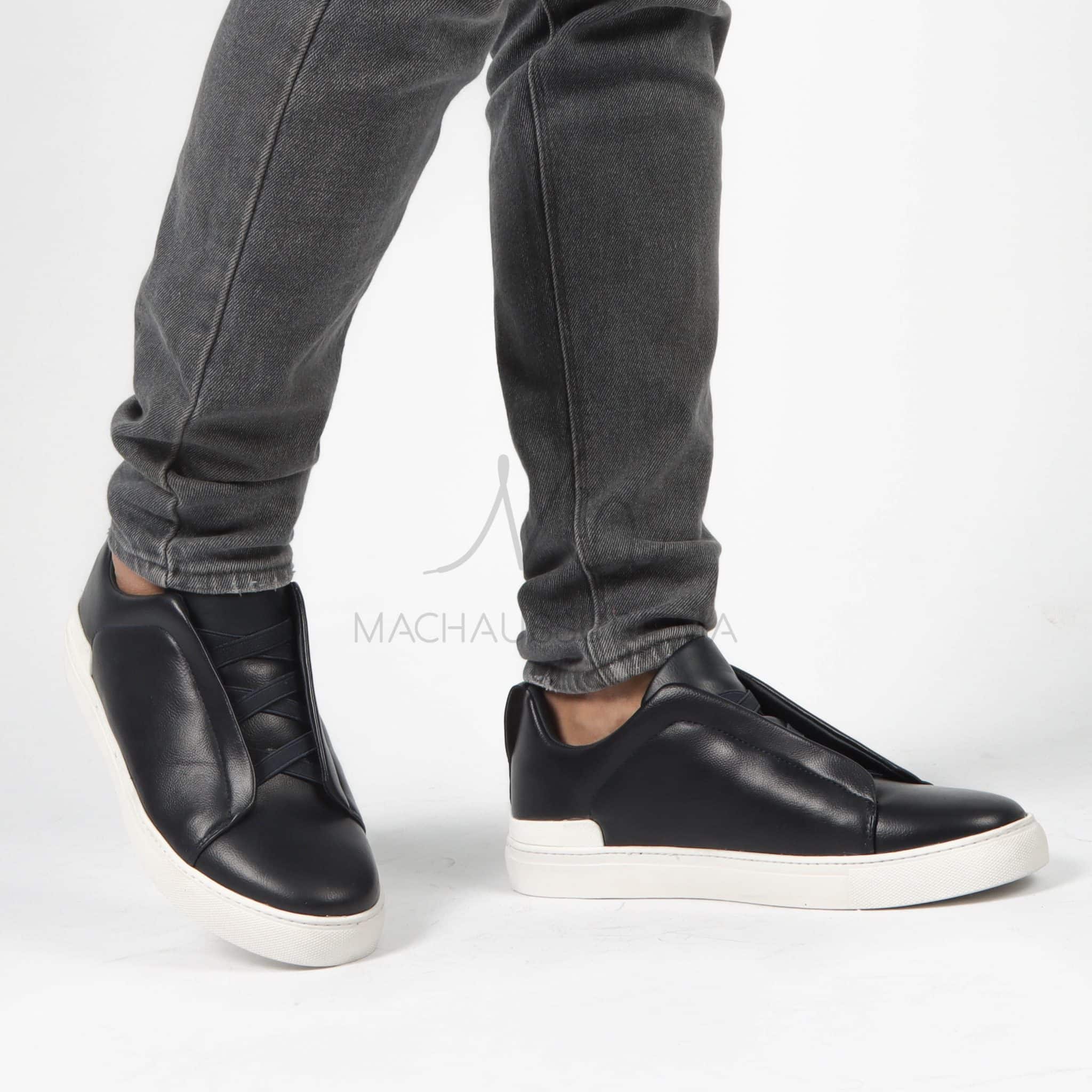 Quantum - Baskets Hommes en Cuir Bleu.