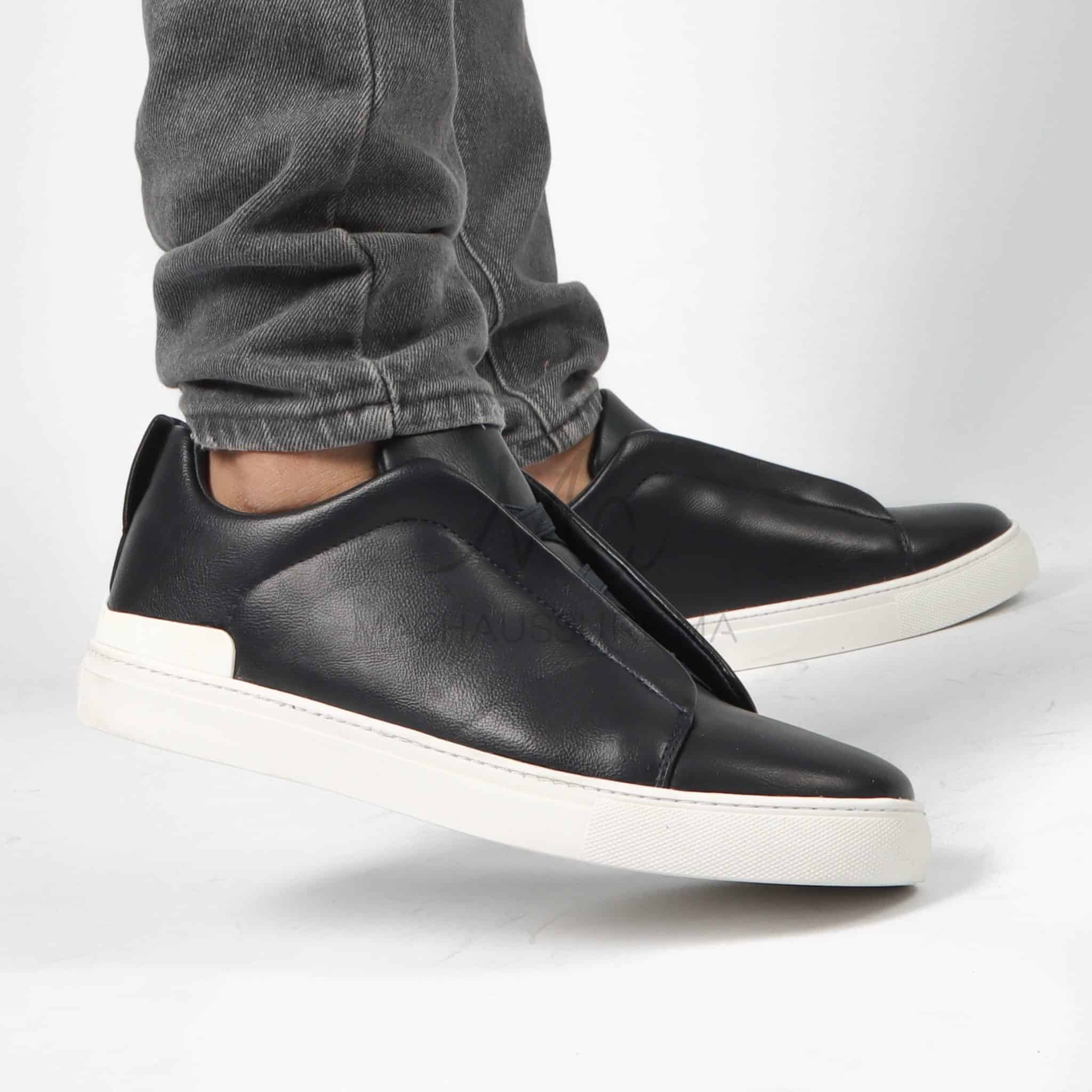 Quantum - Baskets Hommes en Cuir Bleu.