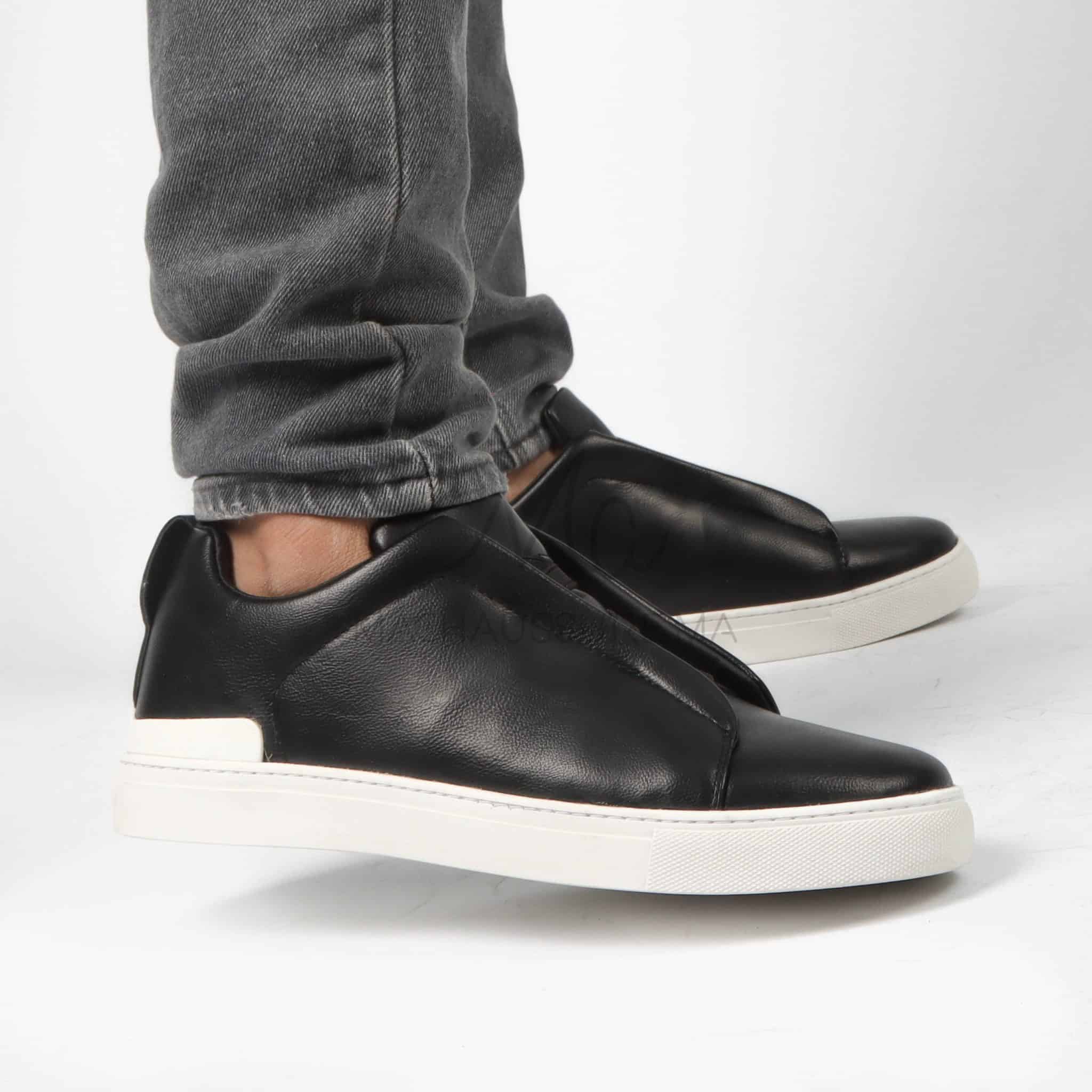 Quantum - Baskets Hommes en Cuir Noir.