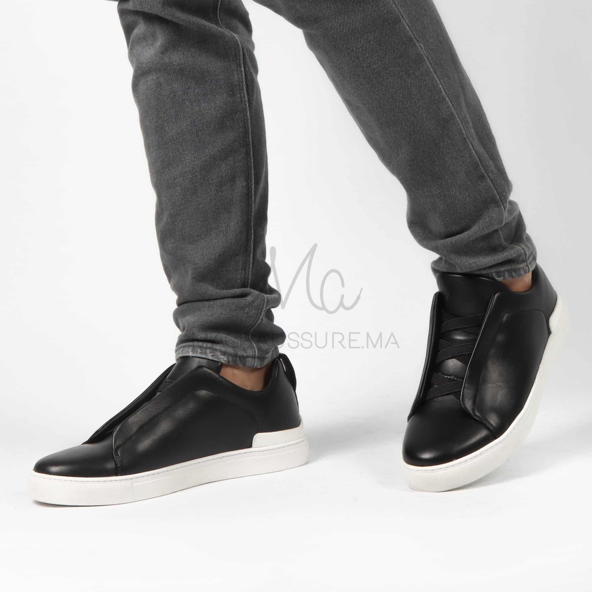 Quantum - Baskets Hommes en Cuir Noir.