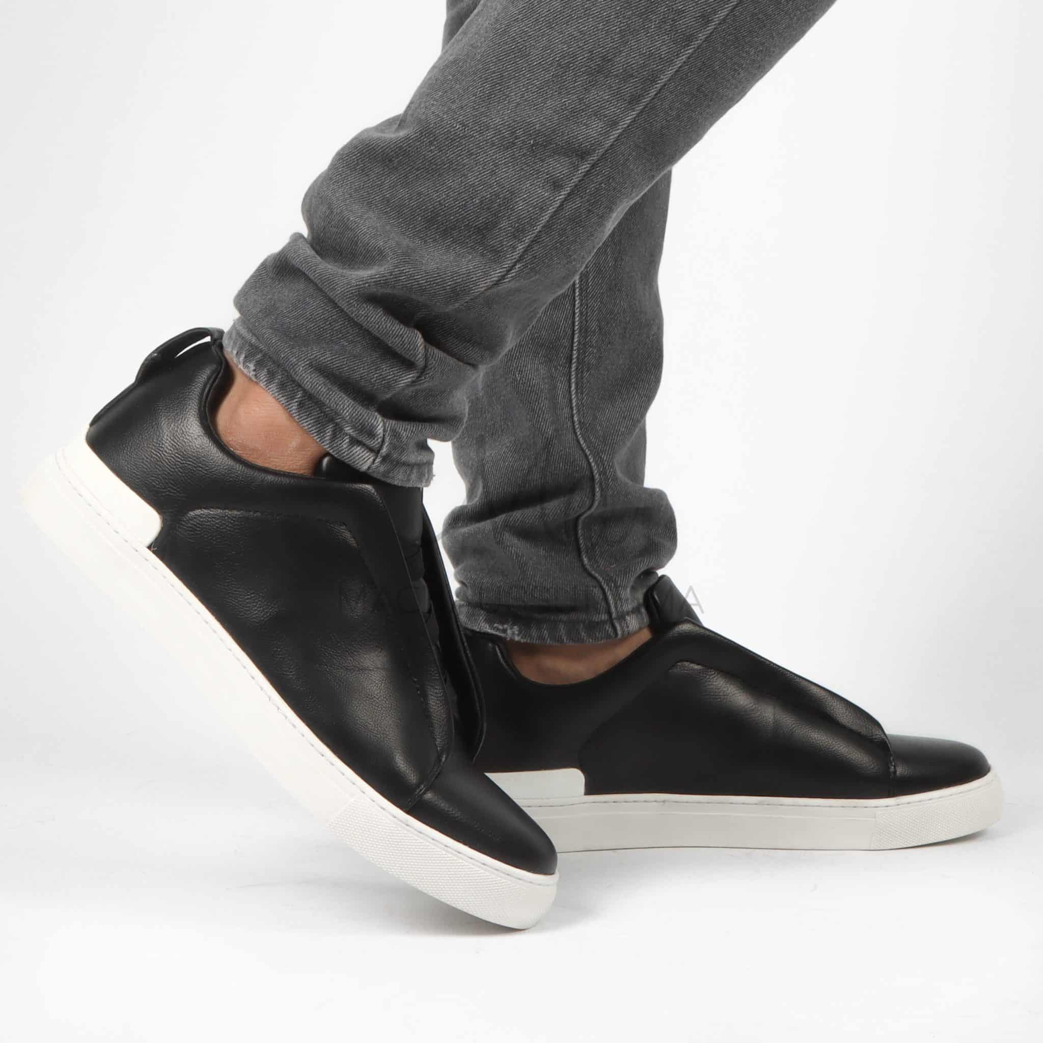 Quantum - Baskets Hommes en Cuir Noir.