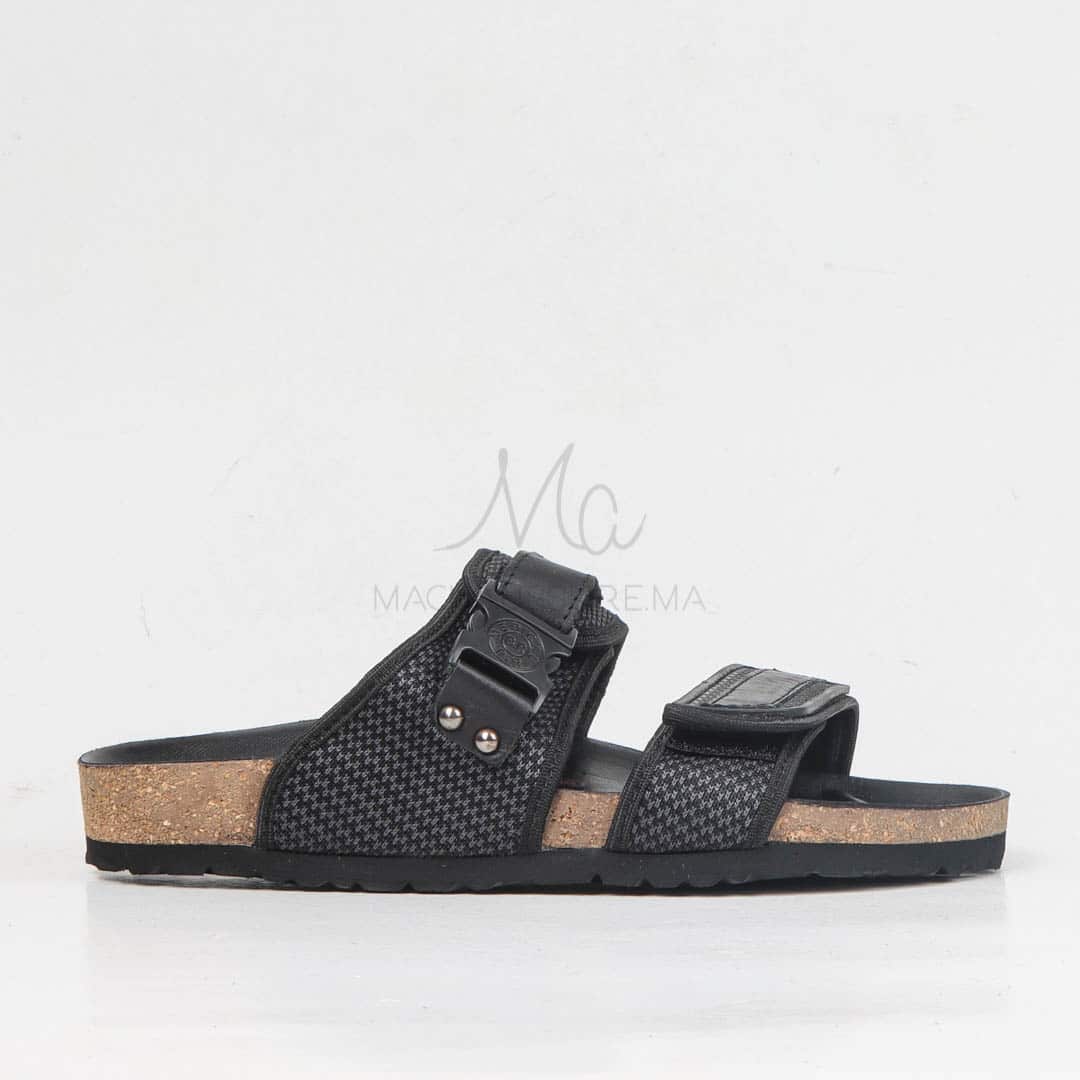 Sandales Plates Homme Gris Noir.