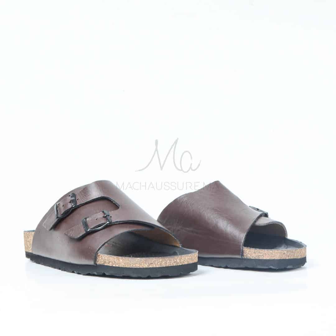 Sandales Homme 100% Cuir en Marron.