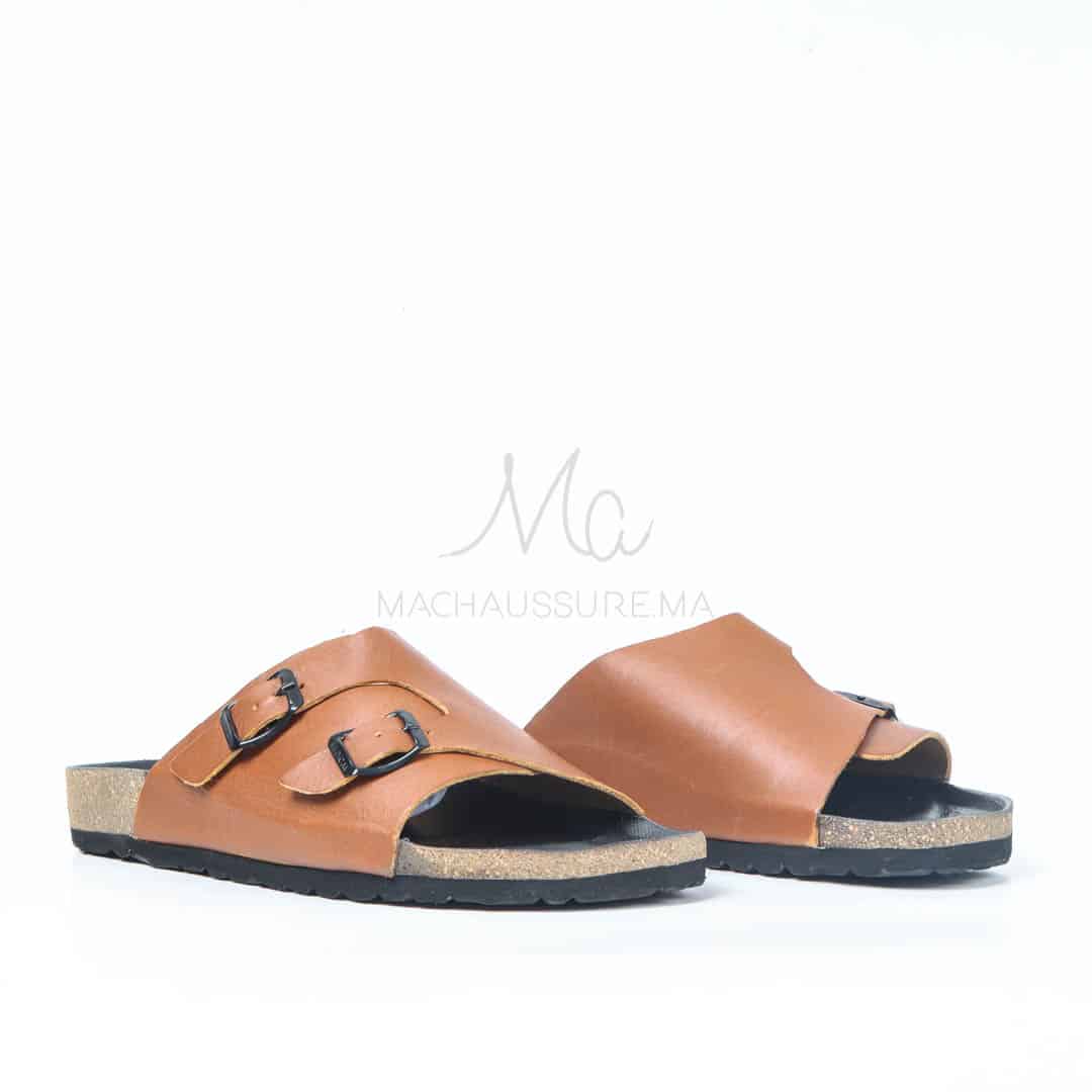 Sandales Homme 100% Cuir en Tabac.