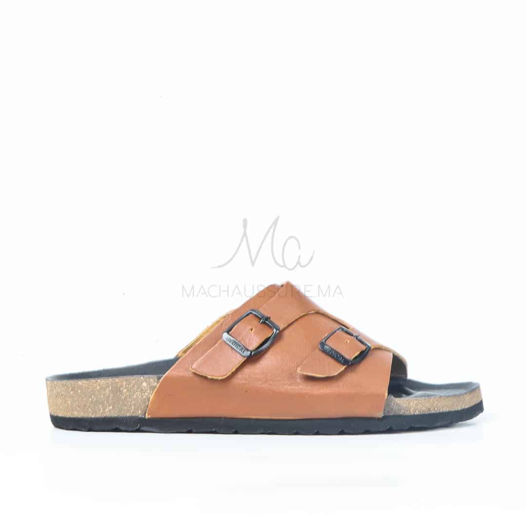 Sandales Homme 100% Cuir en Tabac.