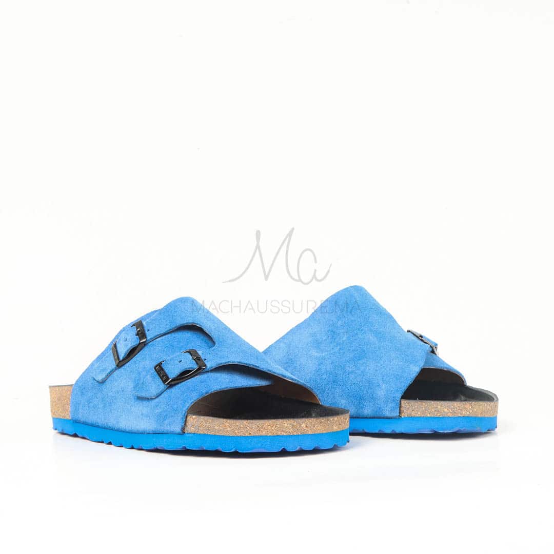 Sandales homme 100% Daim en Bleu Roi.