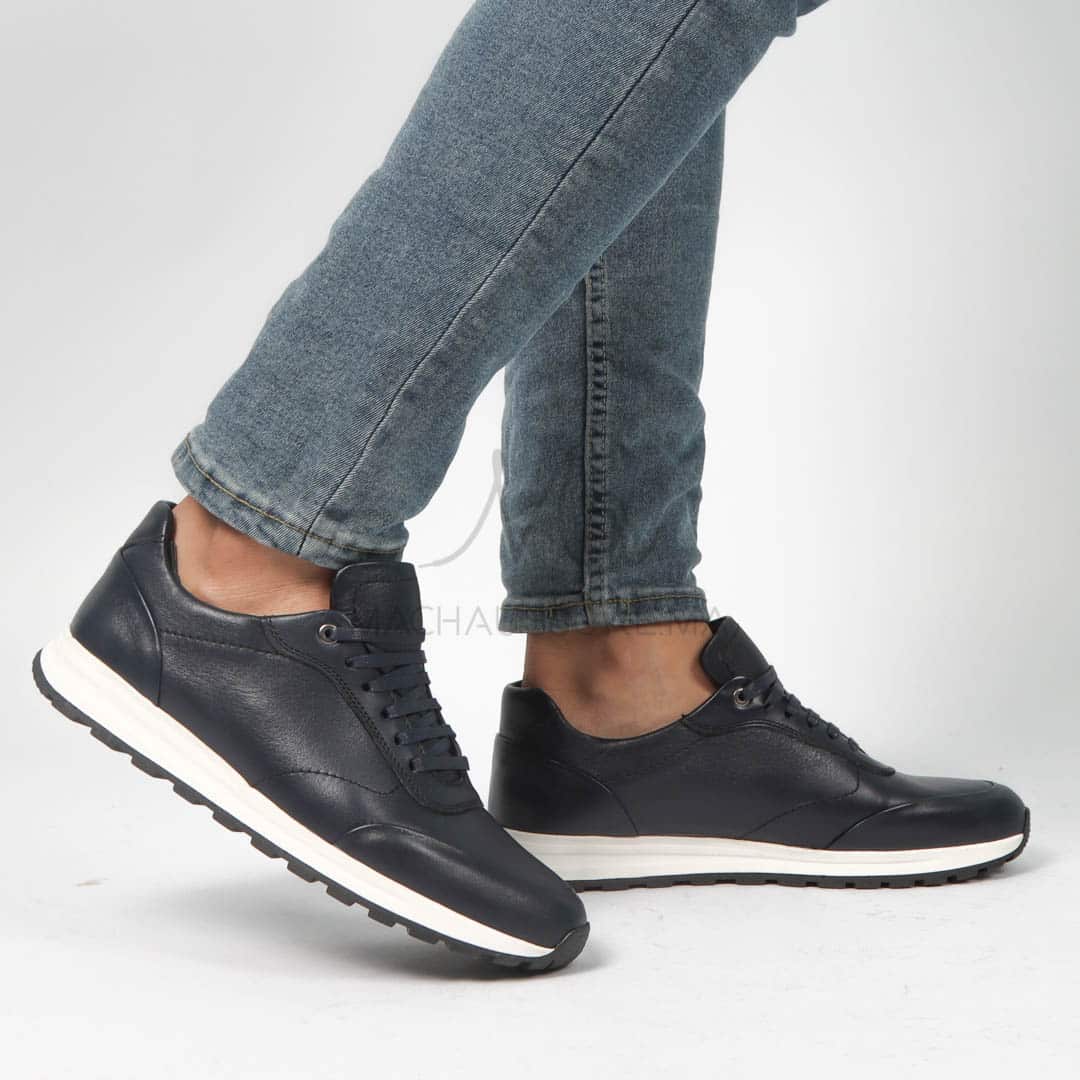 CityStroll - Baskets Hommes 100% Cuir – Bleu.