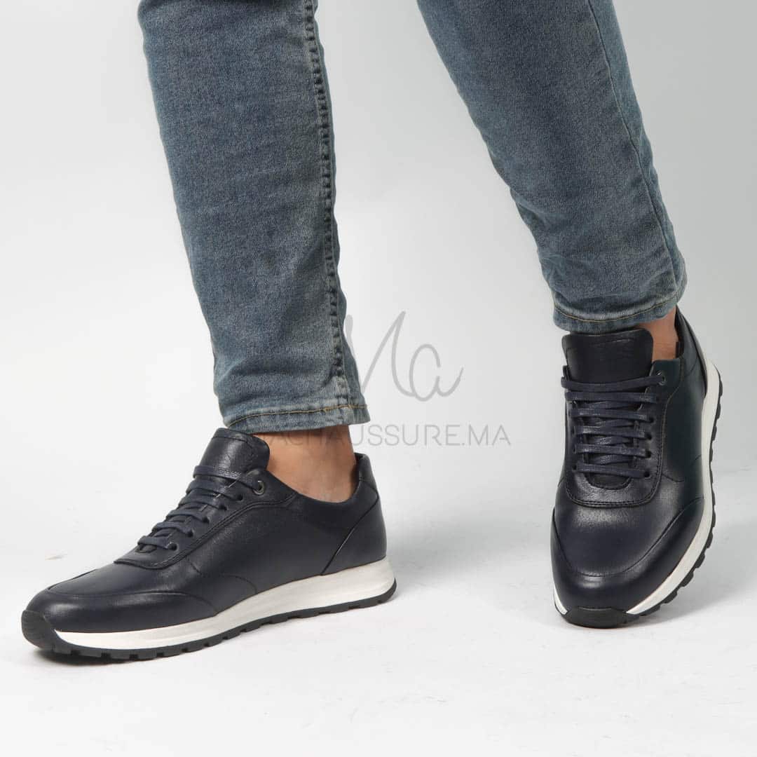 CityStroll - Baskets Hommes 100% Cuir – Bleu.