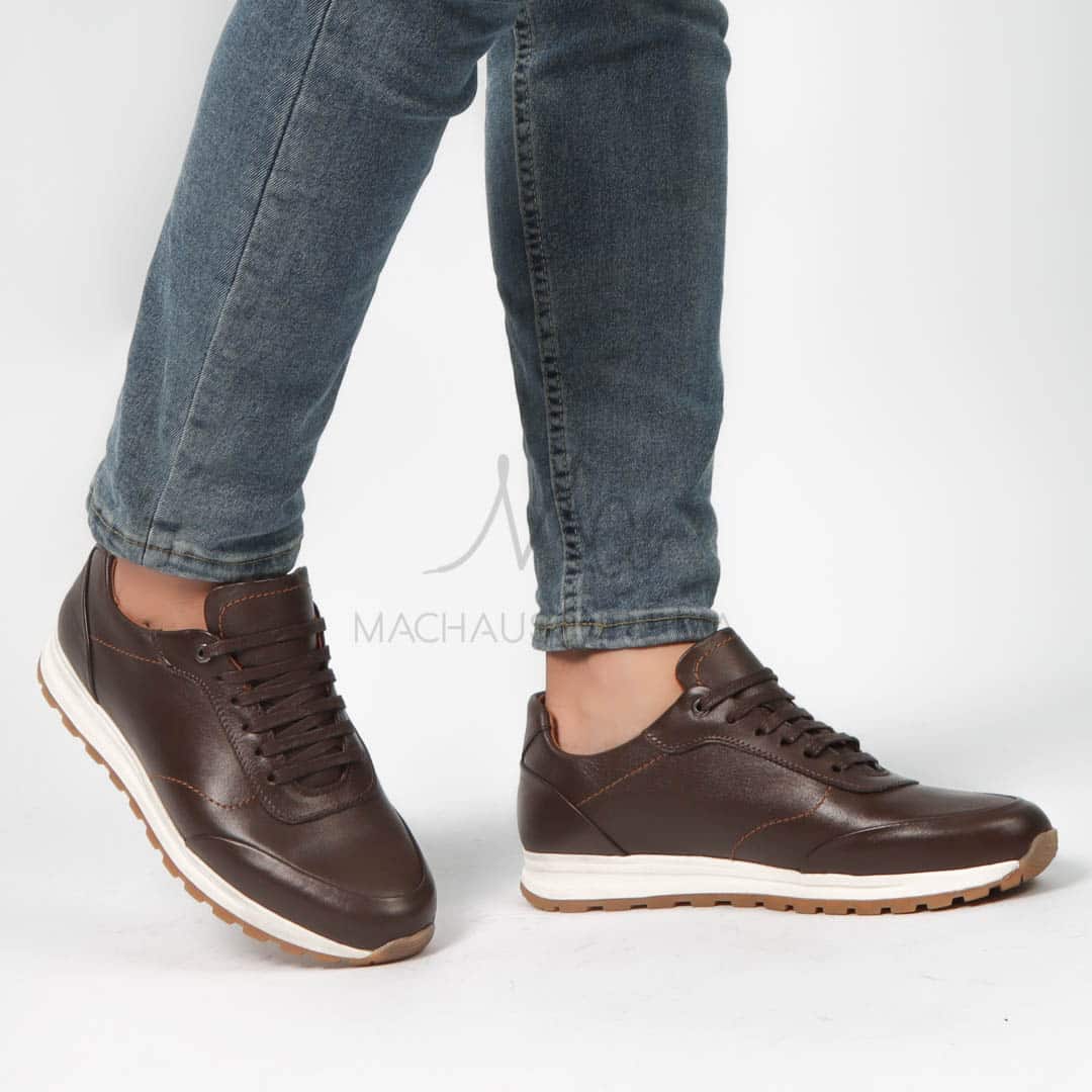 CityStroll - Baskets Hommes 100% Cuir – Marron.
