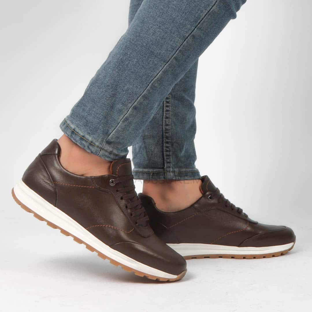 CityStroll - Baskets Hommes 100% Cuir – Marron.