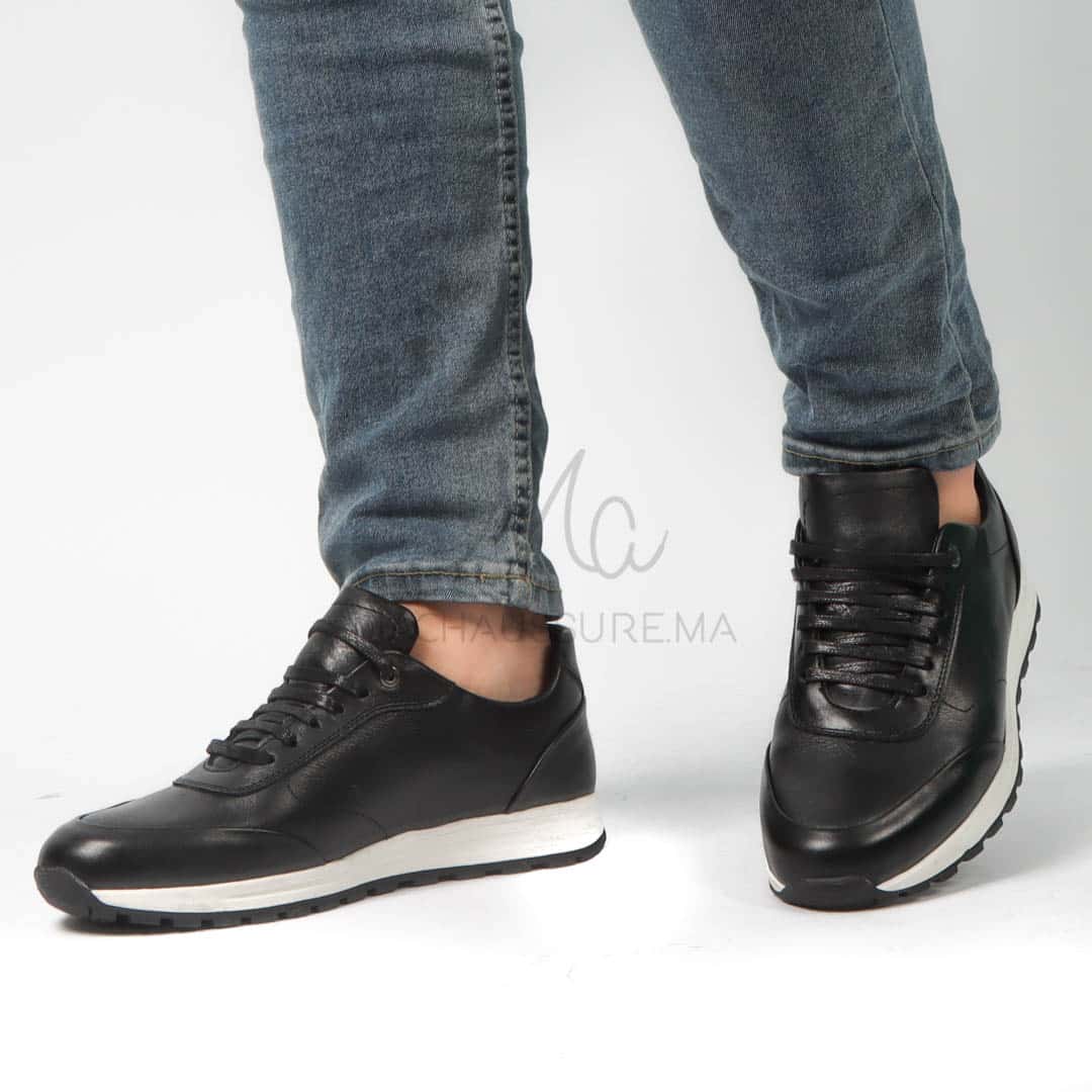 CityStroll - Baskets Hommes 100% Cuir – Noir.