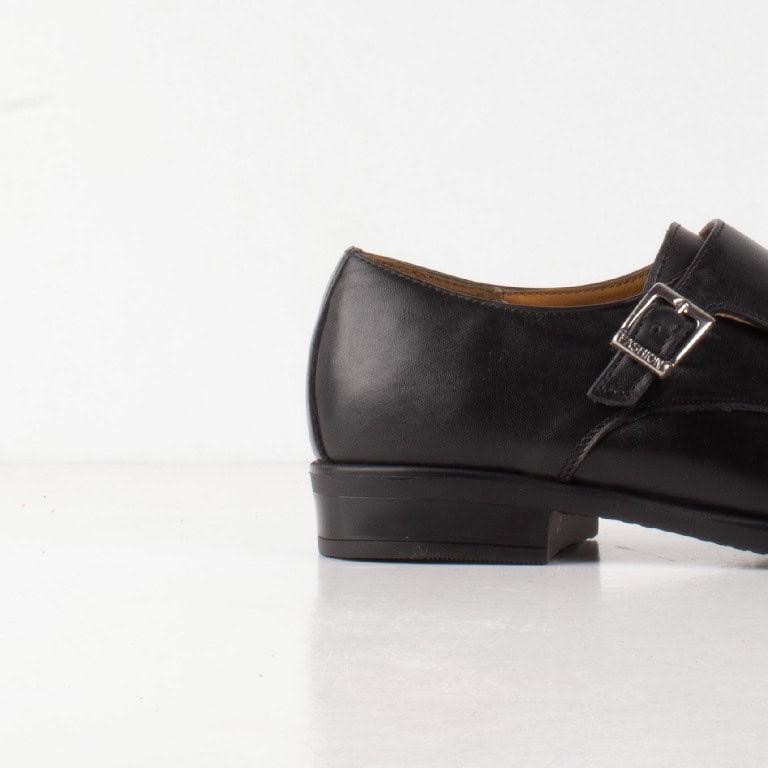 DUBLON – Chaussure de ville à double boucle en cuir Noir.