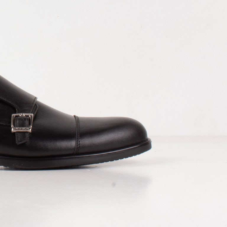 DUBLON – Chaussure de ville à double boucle en cuir Noir.