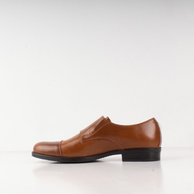 DUBLON – Chaussure de ville à double boucle en cuir Tabac.
